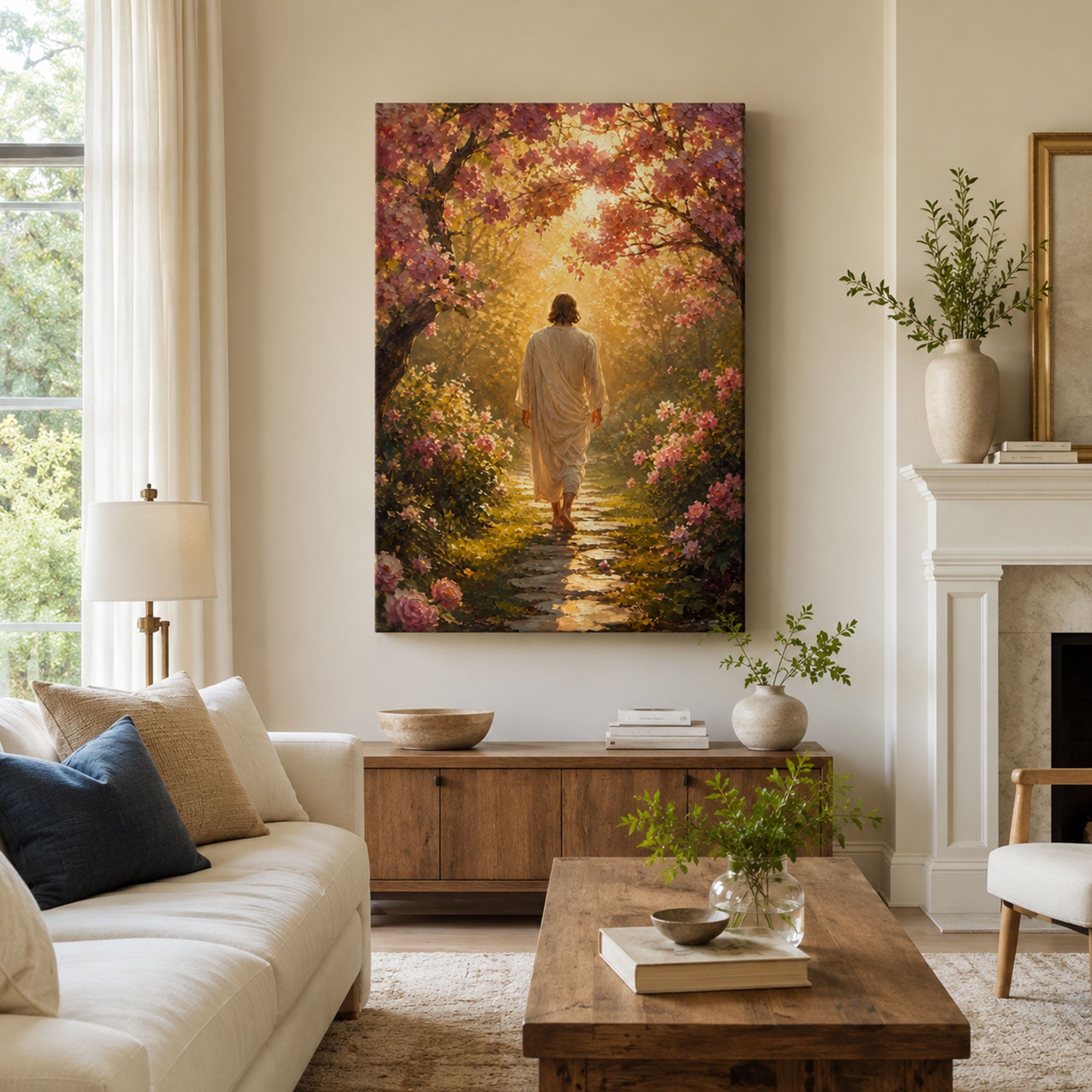 Walking in His Footsteps Jesus Canvas Print, Follow Christ Christian Wall Decor, Faith Journey Gift