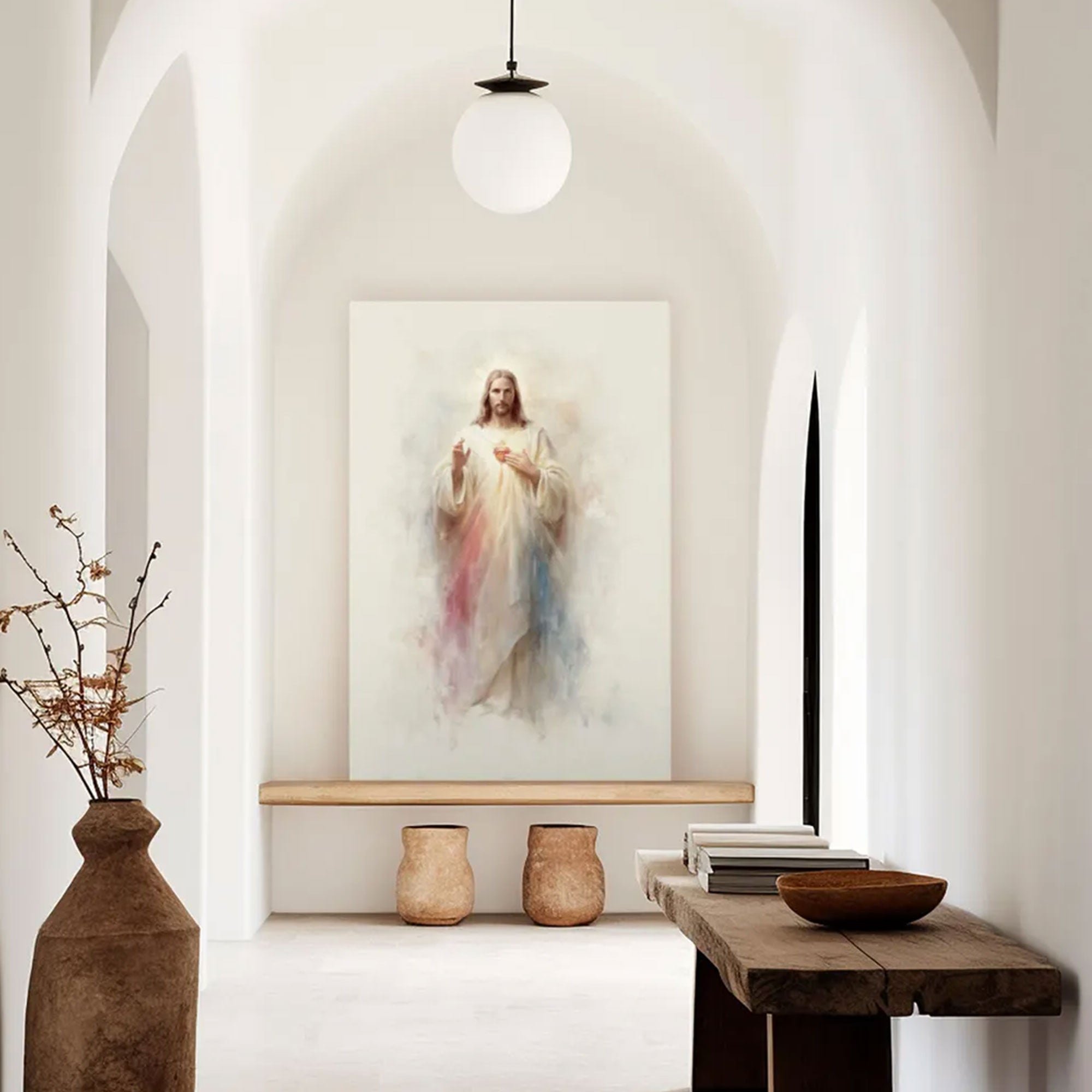 Divine Mercy Sacred Heart Jesus Canvas Print, Modern Catholic Art Pastor Gift