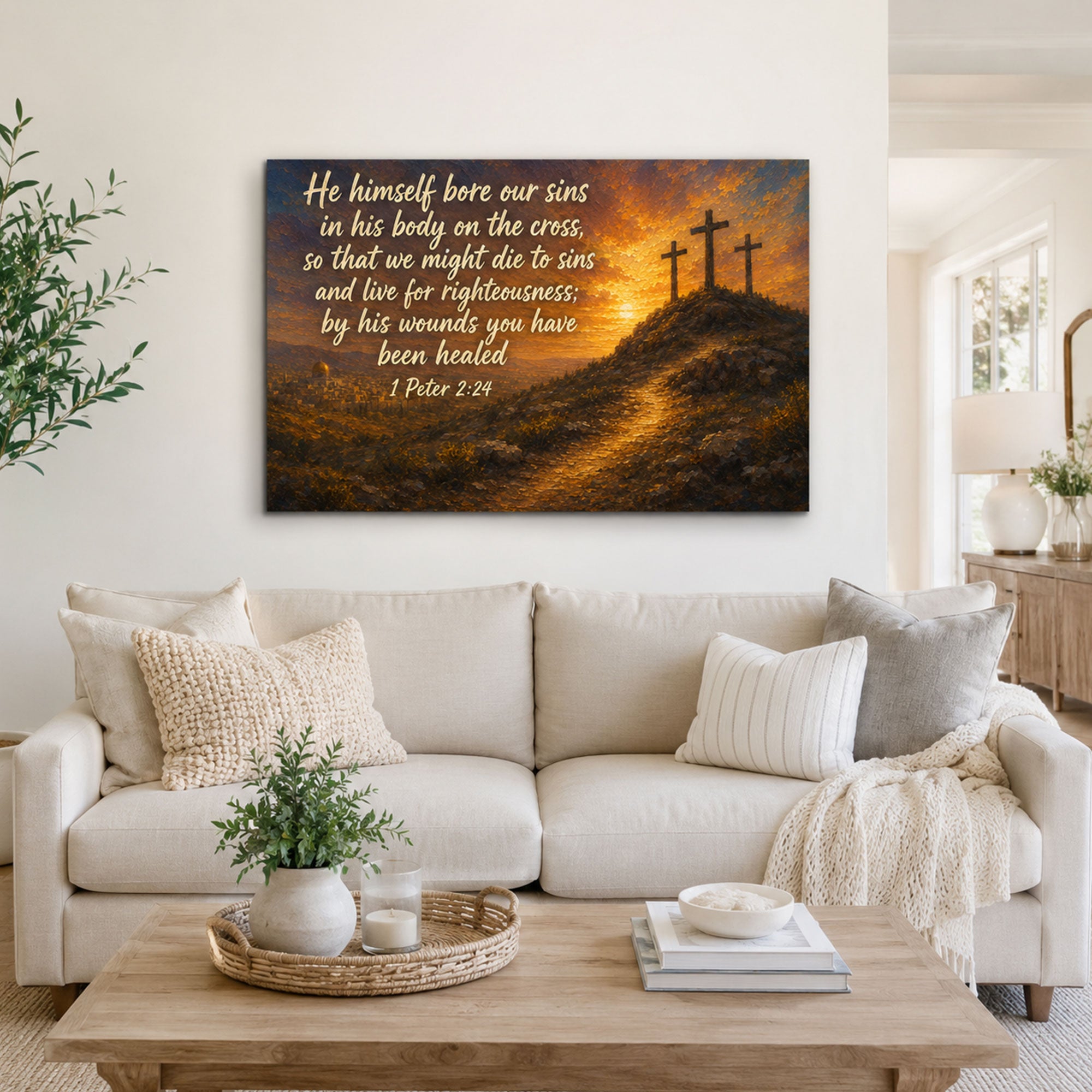 By His Wounds You Have Been Healed Canvas Print, 1 Peter 2:24 Christian Wall Decor, Faith Gift