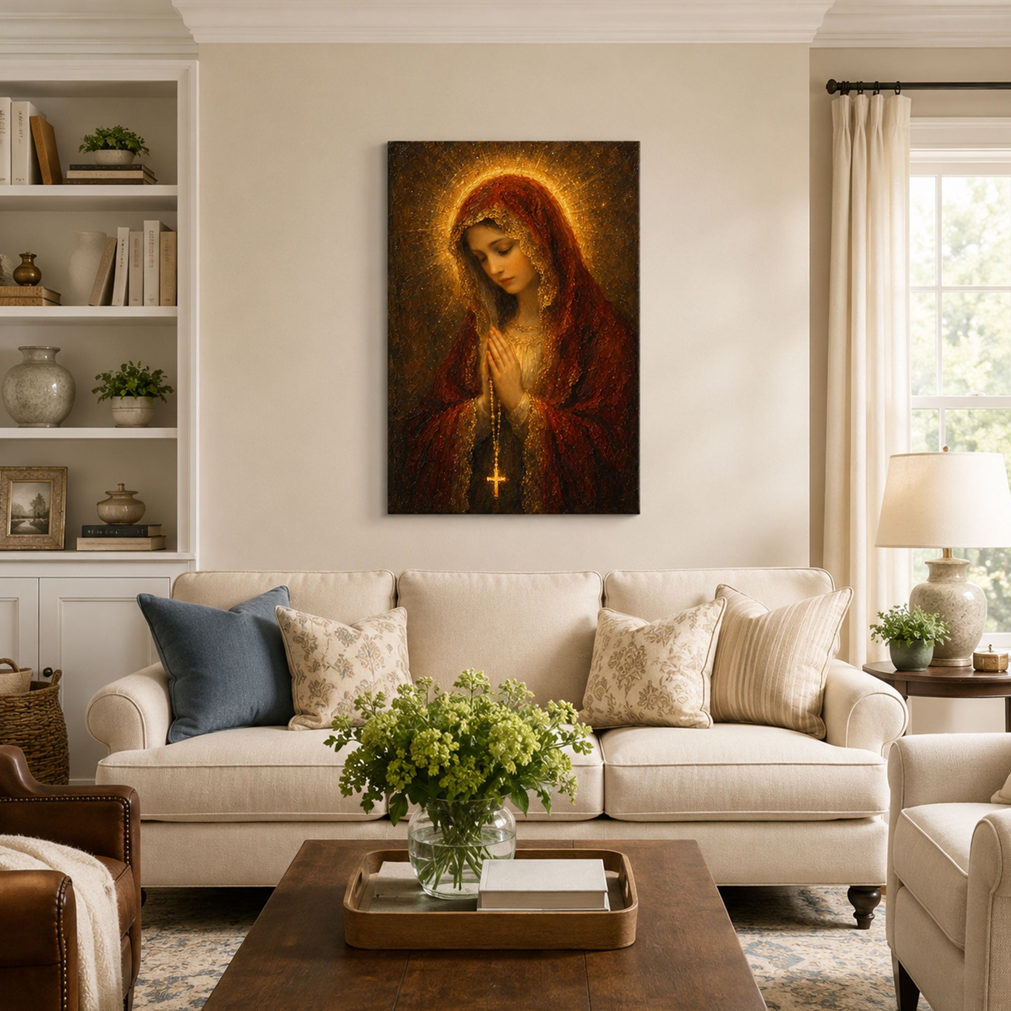 Our Lady of the Rosary Canvas Print, Catholic Home Decor
