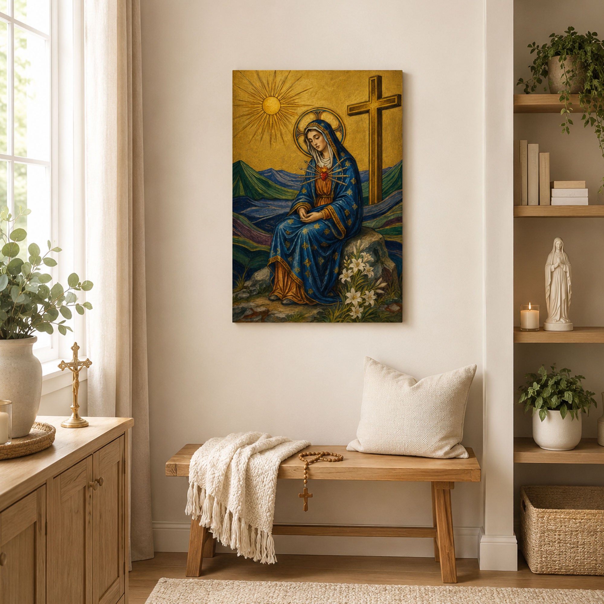 Virgin Mary Seven Swords Canvas Print, Catholic Christian Wall Decor, Marian Gift