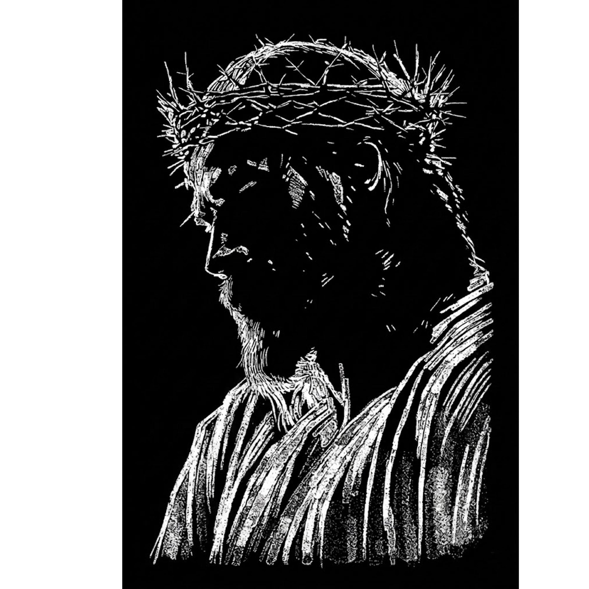Black and White Jesus Crown of Thorns Canvas Print, Minimal Christian Wall Art, Sacred Christ Portrait Decor