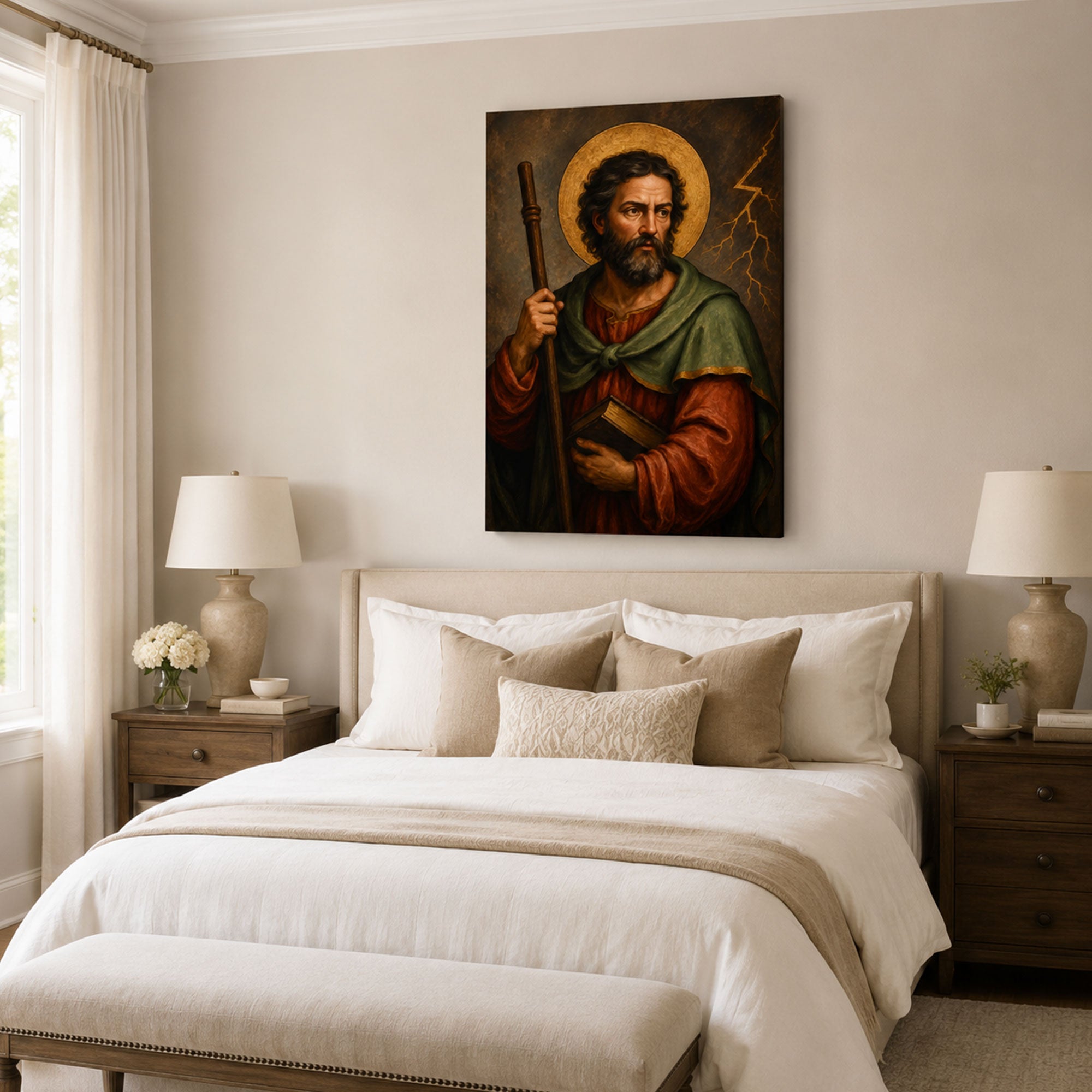 Saint James the Greater with Staff and Scripture Canvas Print, Catholic Apostle Art