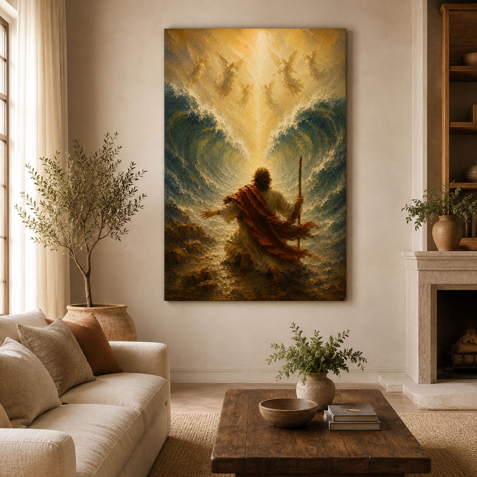 Moses Parting the Red Sea Canvas Print, Christian Bible Story Wall Art, Faith and Deliverance Home Decor