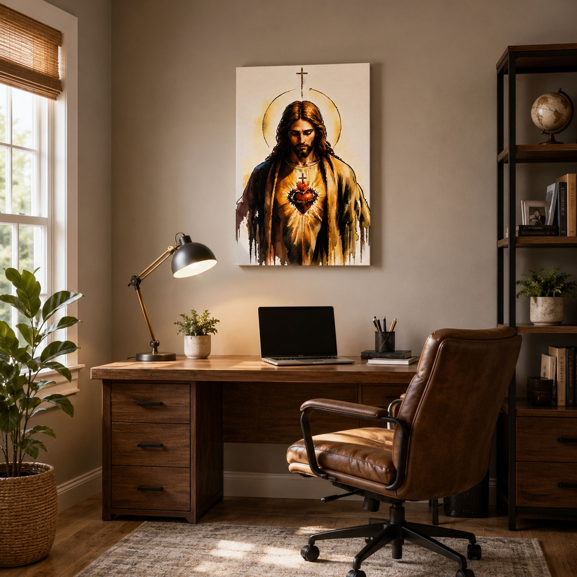 Sacred Heart of Jesus Canvas Print, Watercolor Christian Wall Art, Catholic Faith Home Decor Gift