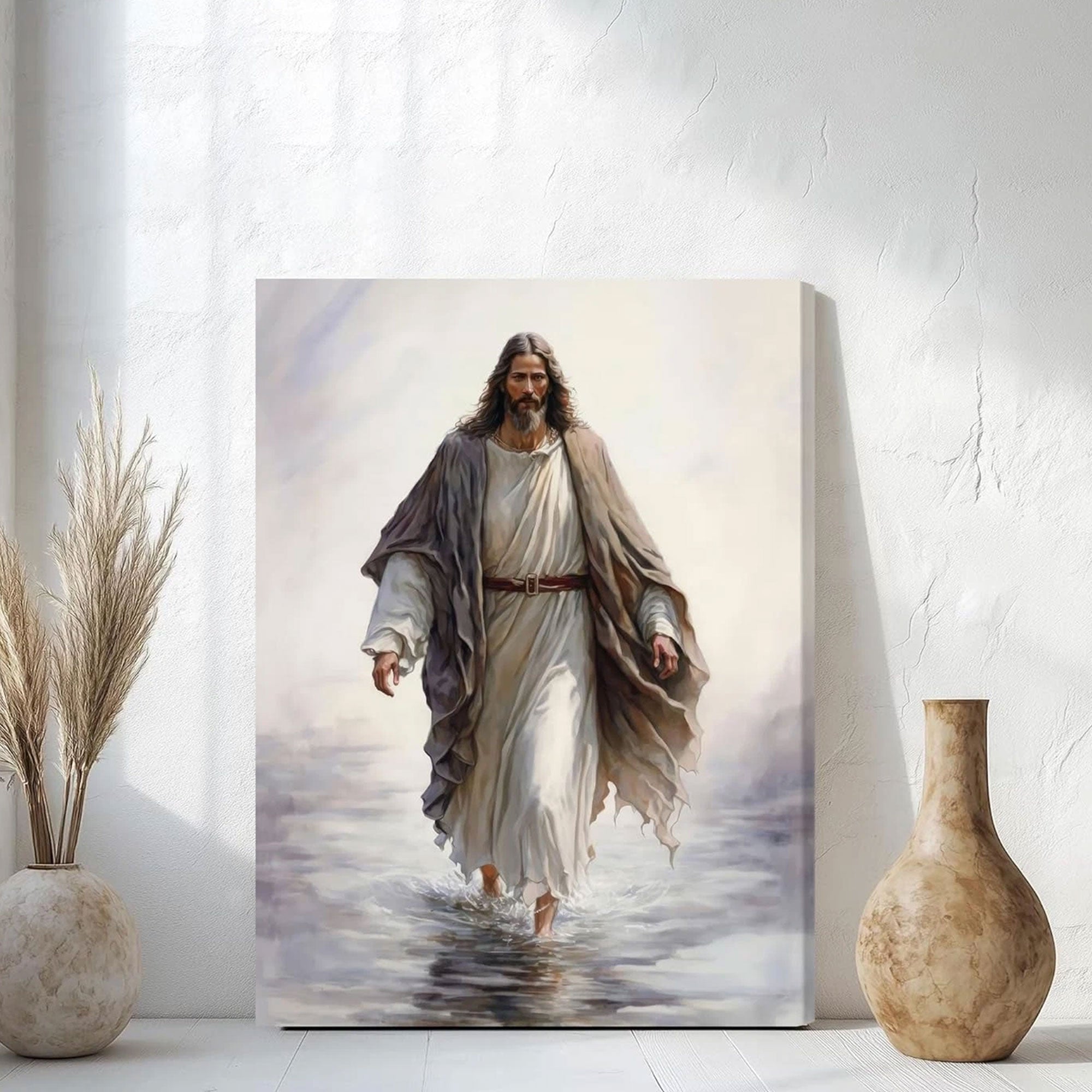 Framed Jesus Walking on Water Canvas Print, Jesus Christ Wall Art, Christian Faith Home Decor, Religious Gift