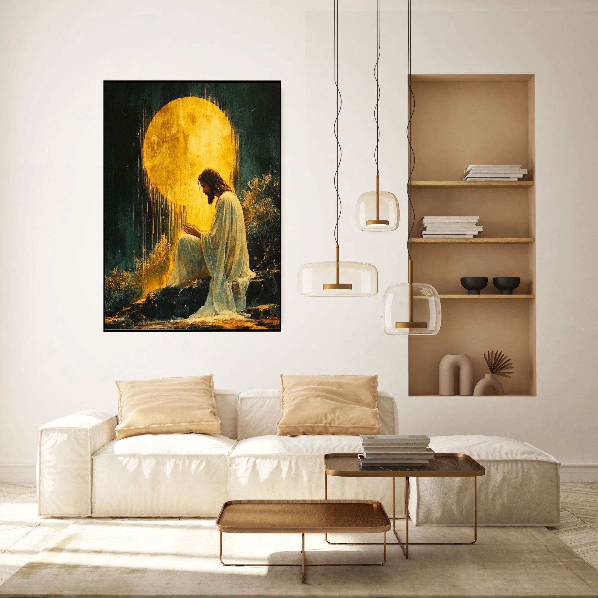 Jesus in the Garden of Gethsemane Canvas Print, Praying Christ Wall Art, Divine Light Christian Decor,