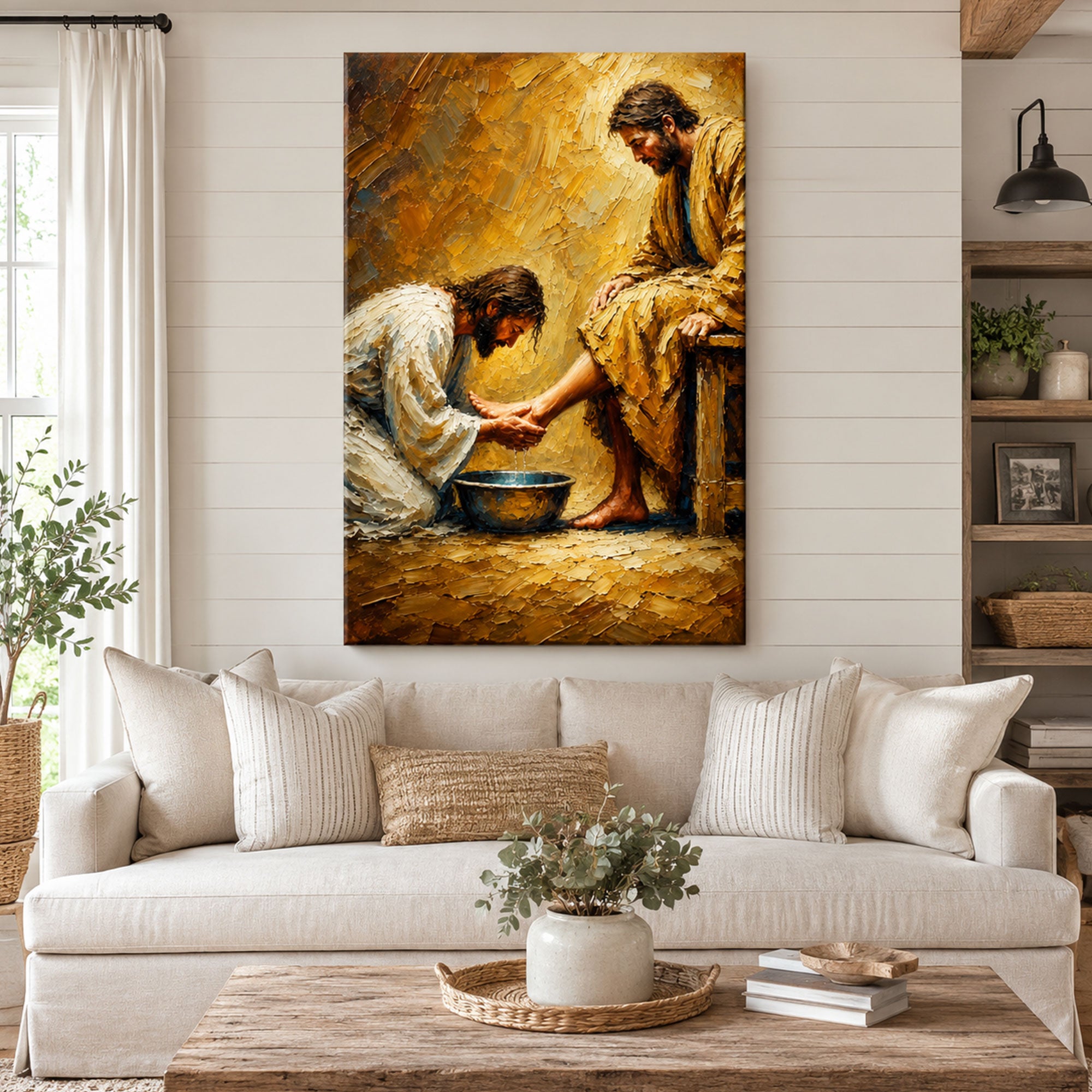 Jesus Washing Disciples’ Feet Canvas Print, Christian Biblical Wall Art, Humility Faith Home Decor