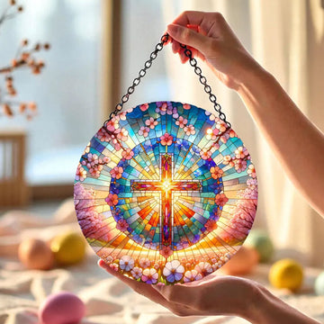 Stained Glass Cross Suncatcher, Christian Window Hanging Decor, Religious Home Decor, Faith Gift, Spiritual Art