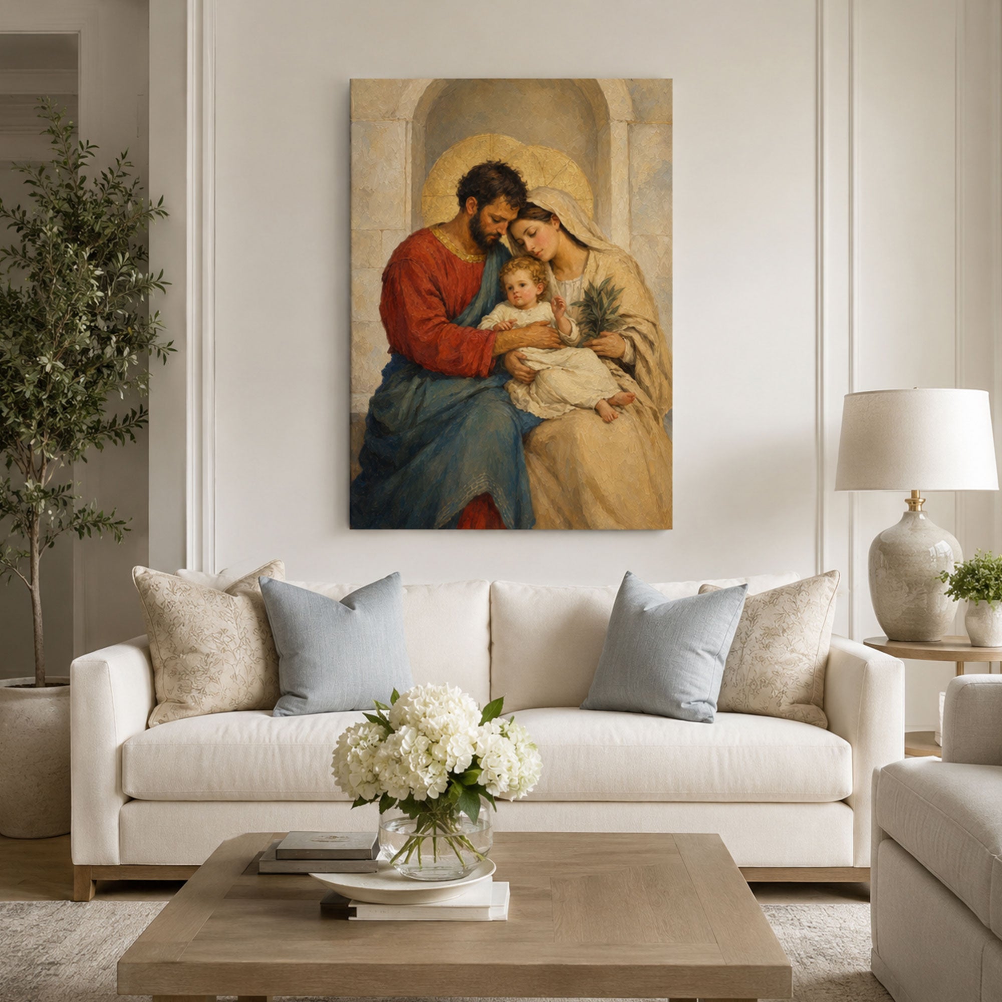 Holy Family Jesus Mary and Joseph Canvas Print, Catholic Wall Decor, Christian Family Faith Gift