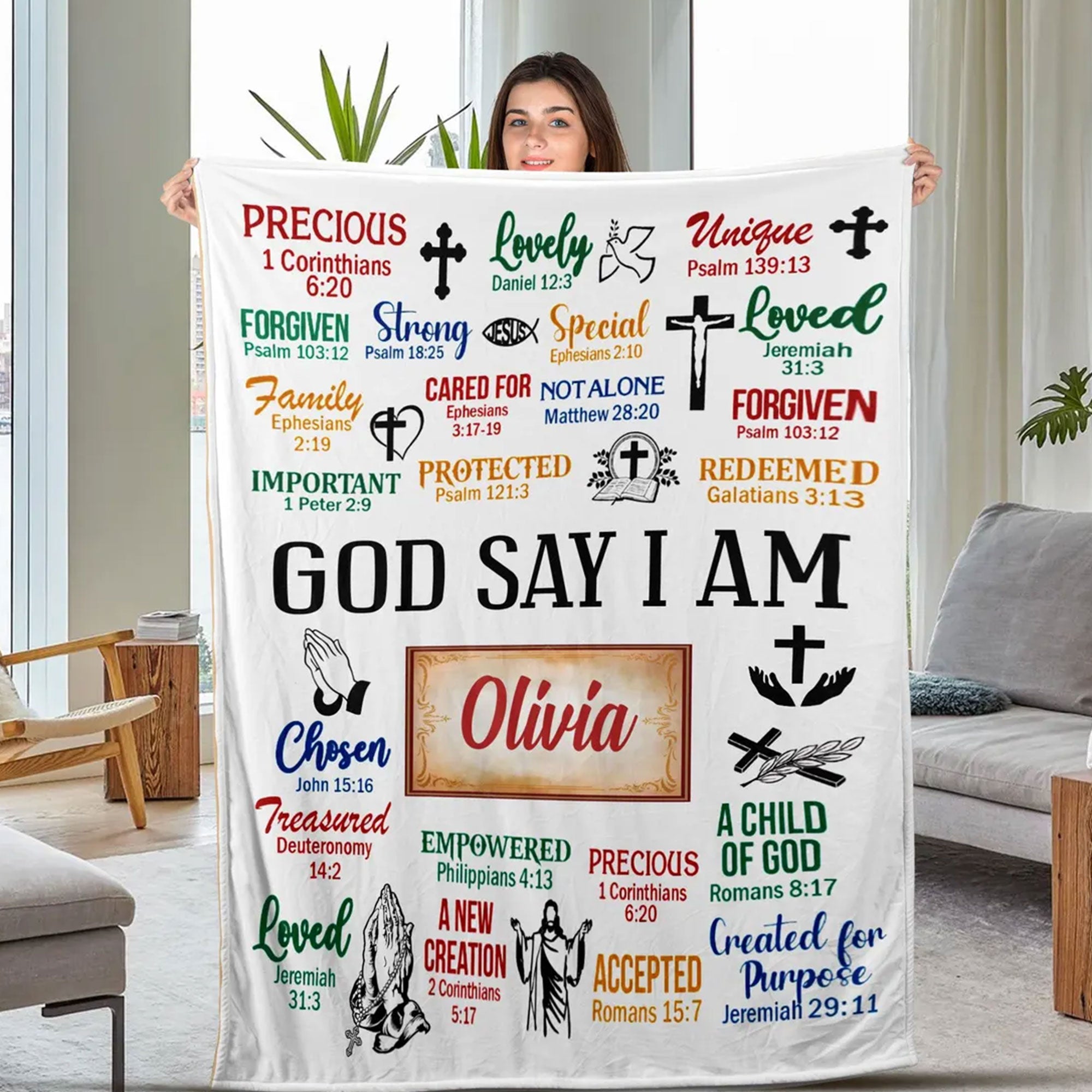 Personalized Christian Blanket, Custom Name God Says I Am Throw, Inspirational Quote Blanket, Positive Faith Gift, Easter Christian Gift