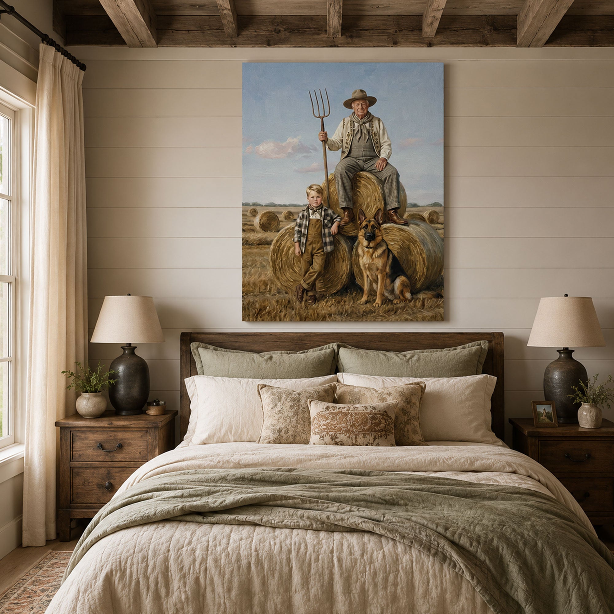 Personalized Golden Harvest Grandpa And Grandchild Canvas Print, Custom Farm Family Portrait Wall Art, Father’s Day Gift For Grandpa