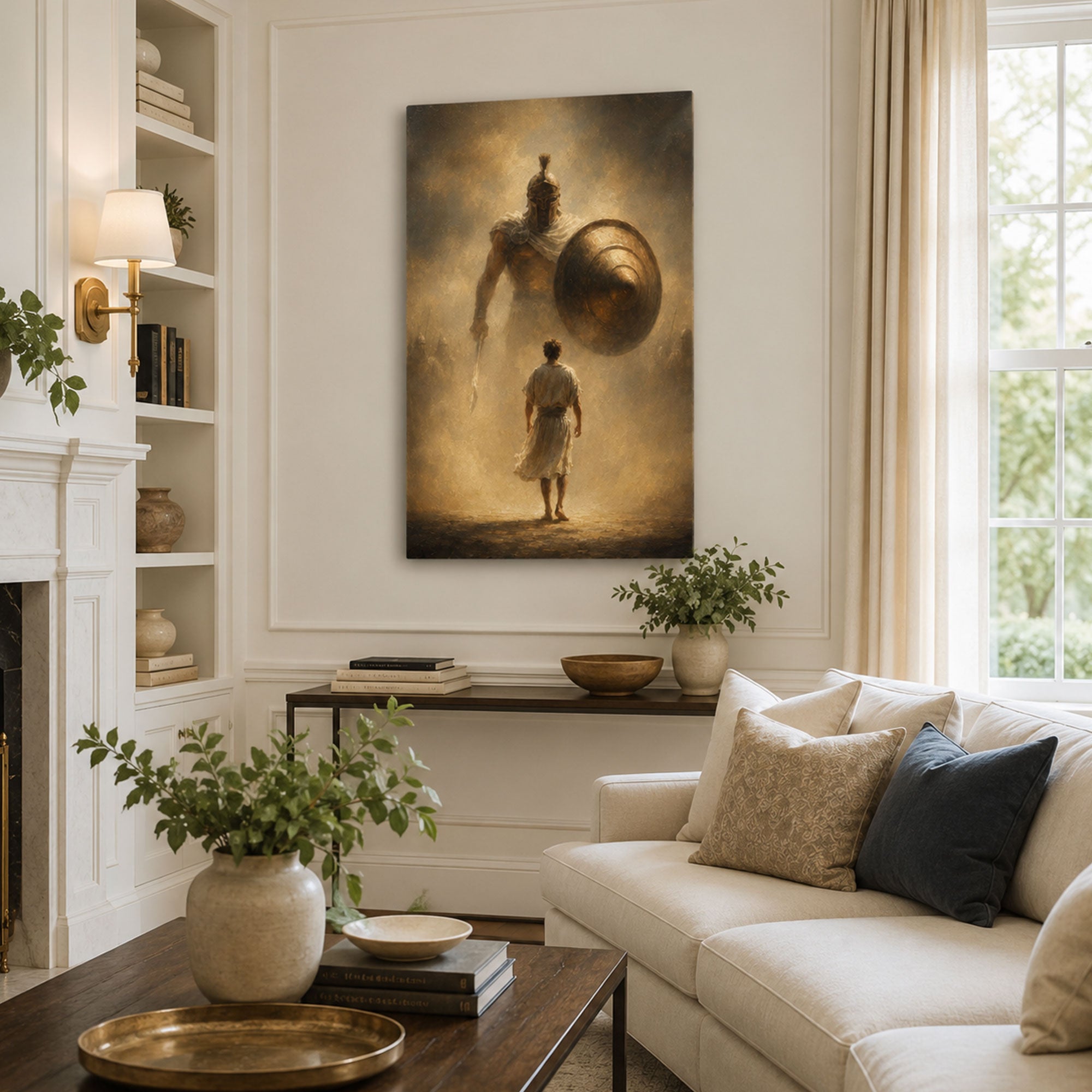 David Facing Goliath Canvas Print, Christian Home Decor
