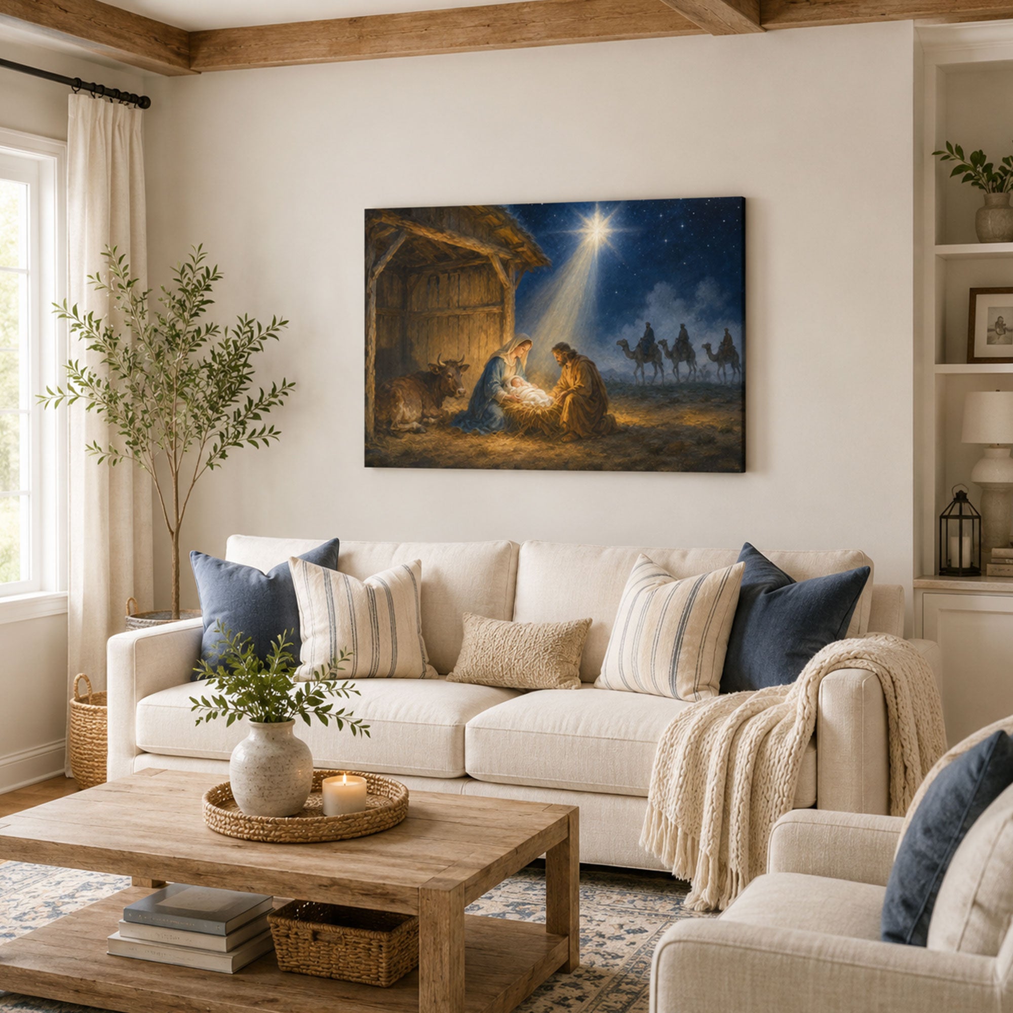 Nativity of Jesus Canvas Print, Christian Christmas Home Decor