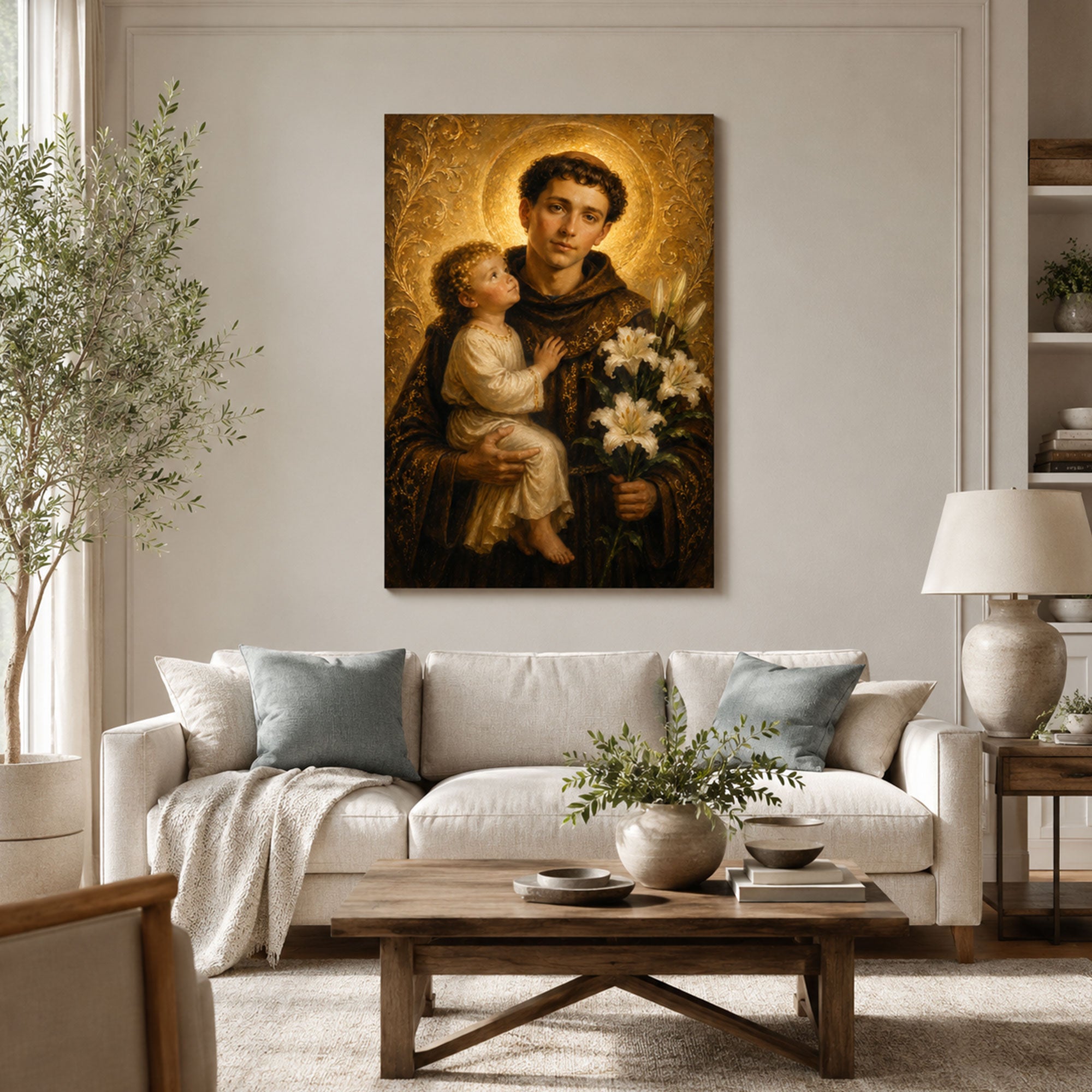 Saint Anthony Holding Baby Jesus Canvas Print, Catholic Home Decor, Religious Gift