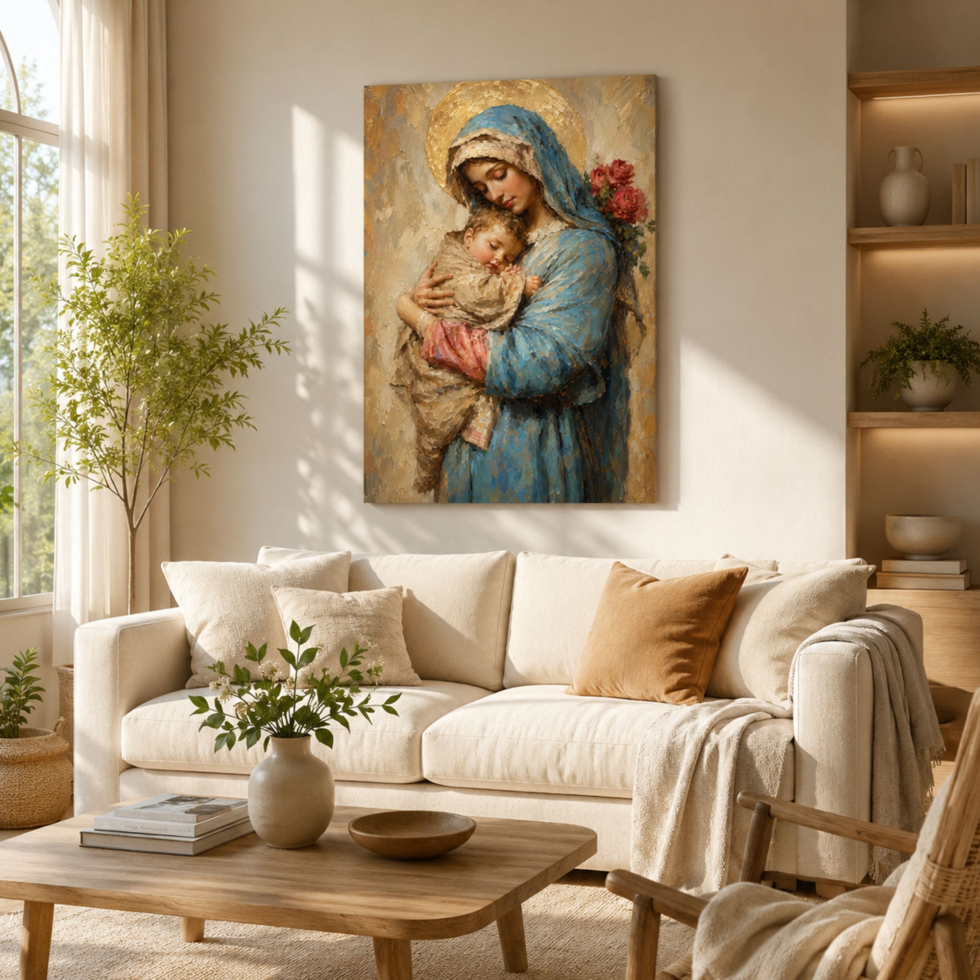 Virgin Mary and Baby Jesus Canvas Print, Blessed Mother Catholic Wall Decor, Marian Faith Gift
