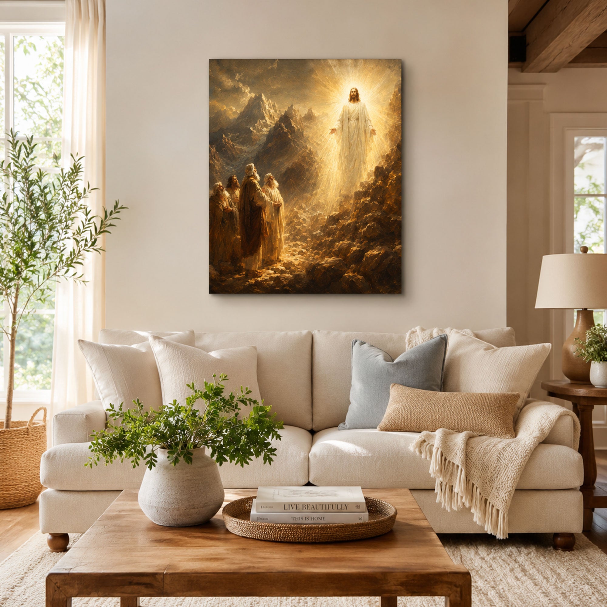 Radiant Jesus Above the Disciples Canvas Print, Faith Home Decor