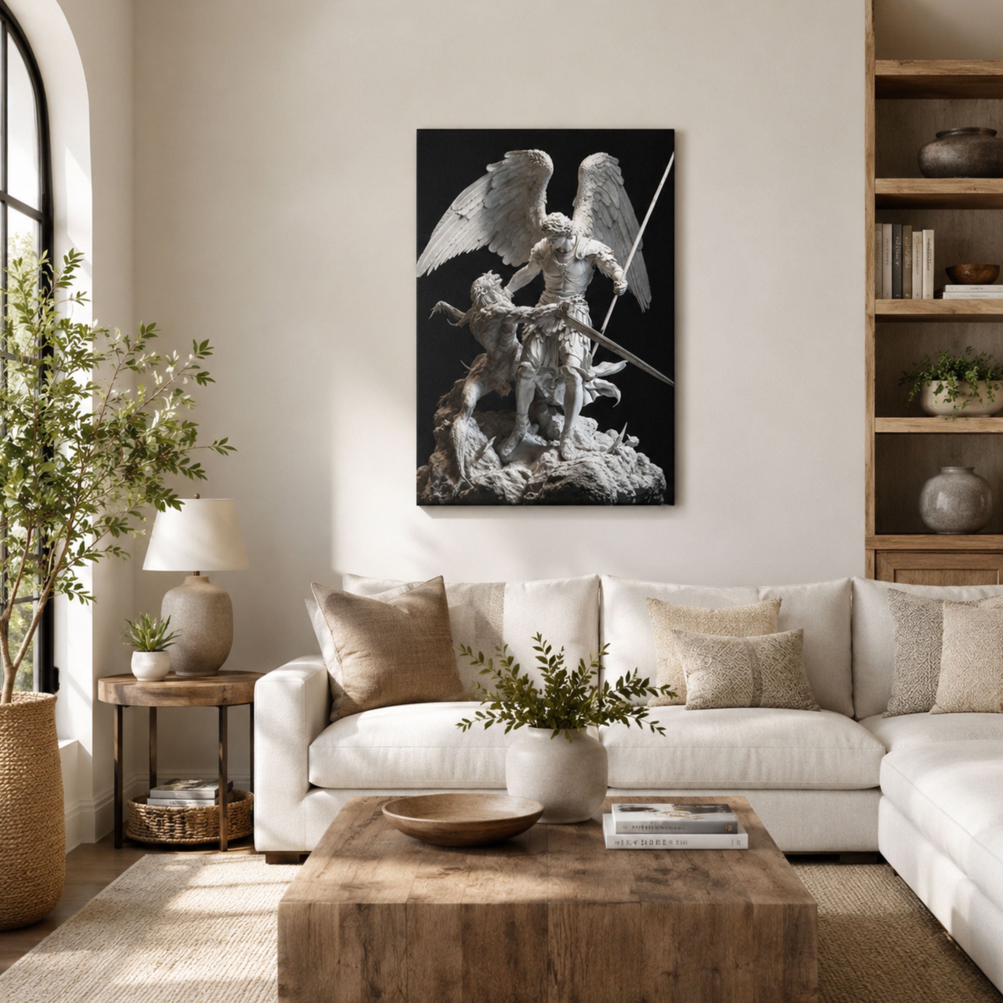 Saint Michael Defeating Satan Canvas Print, Archangel Warrior Catholic Wall Decor, Protection Faith Gift