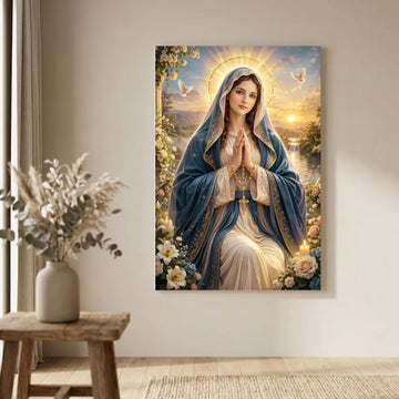 Virgin Mary Prayer Wall Art, Blessed Mother Canvas Print, Catholic Religious Decor, Christian Faith Artwork, Spiritual Home Gift
