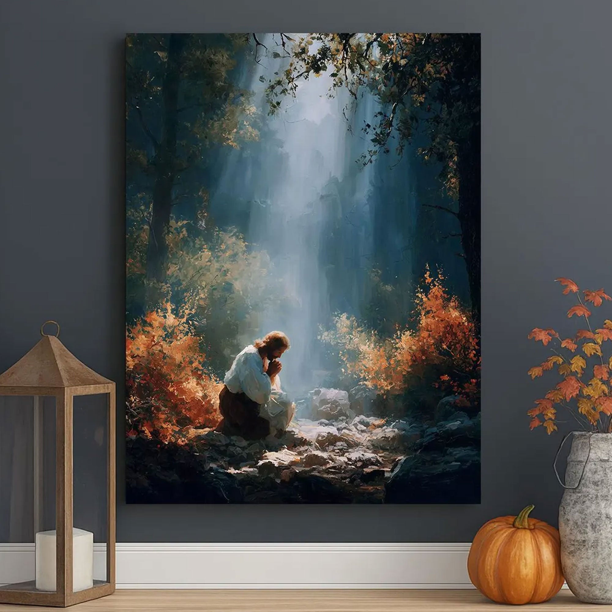 Jesus Praying in the Garden Canvas Print, Christian Prayer Wall Art, Spiritual Faith Painting, Gethsemane Religious Decor