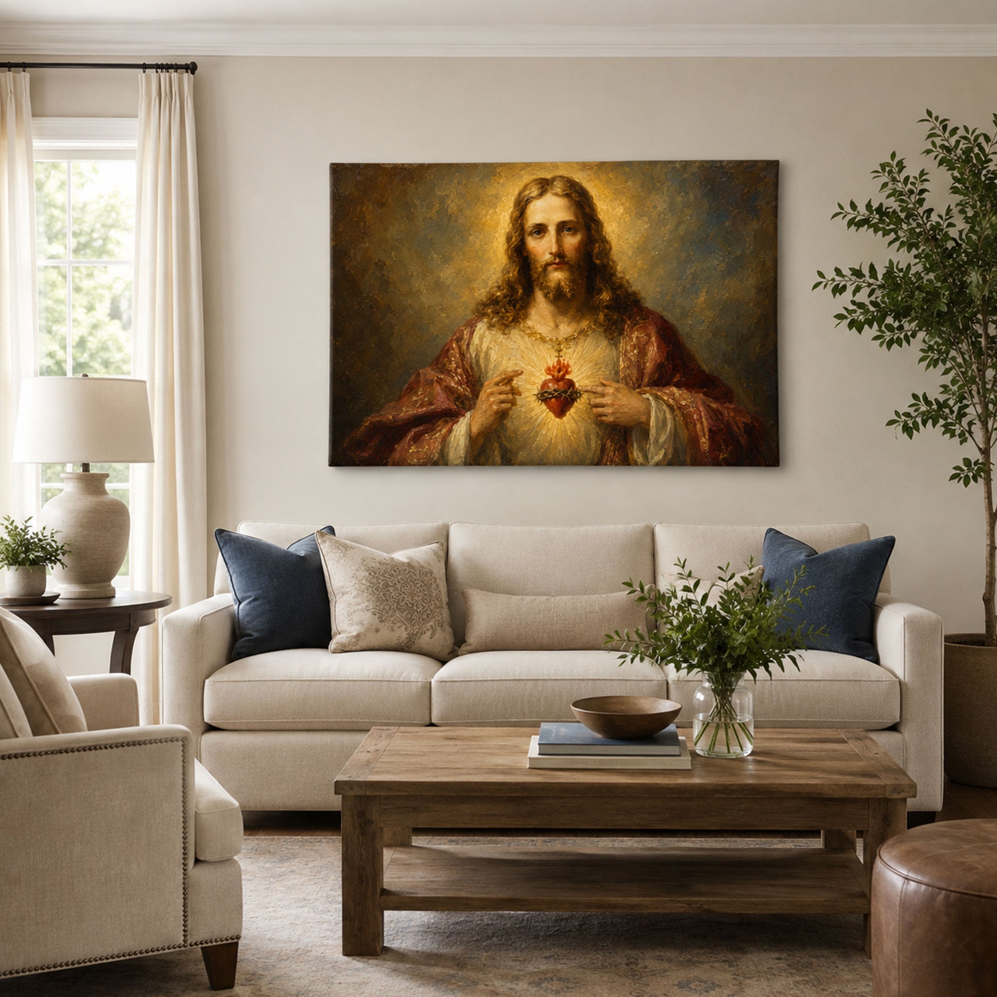 Sacred Heart of Jesus Canvas Print, Catholic Christian Wall Decor, Divine Love Faith Gift