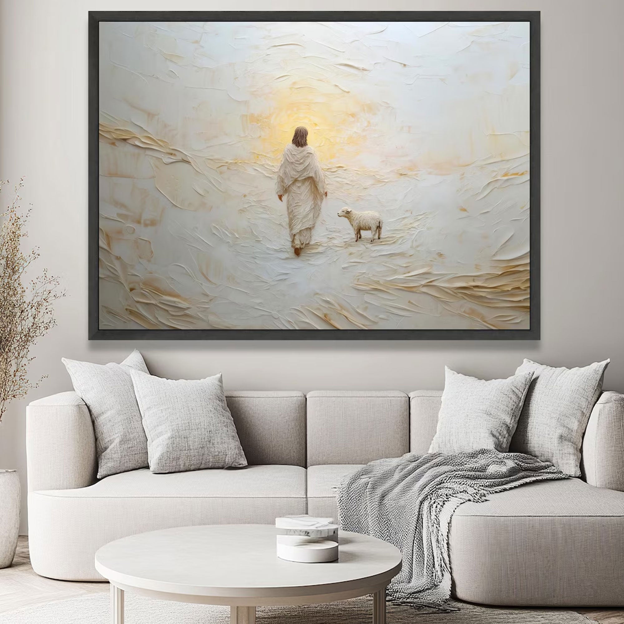 Shepherd of Light Canvas Print, Jesus and Lamb Wall Art, Good Shepherd Christian Decor, Spiritual Religious Home Decor, Inspirational Faith Gift
