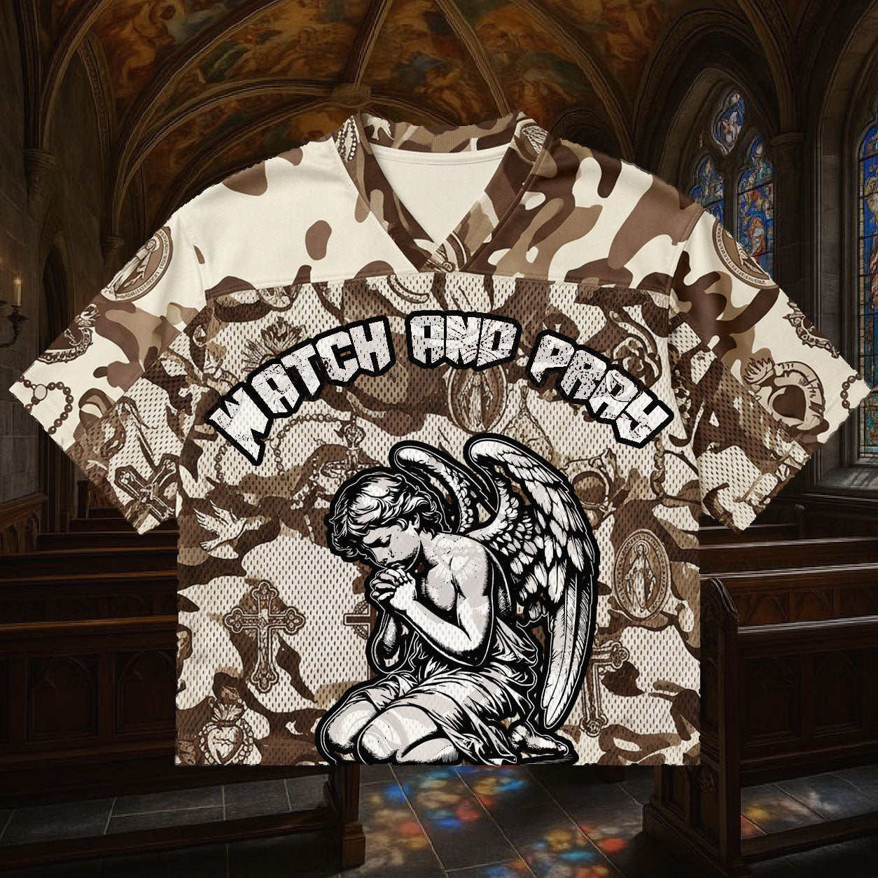 Watch and Pray Angel Mesh Jersey, Catholic Christian Faith Apparel