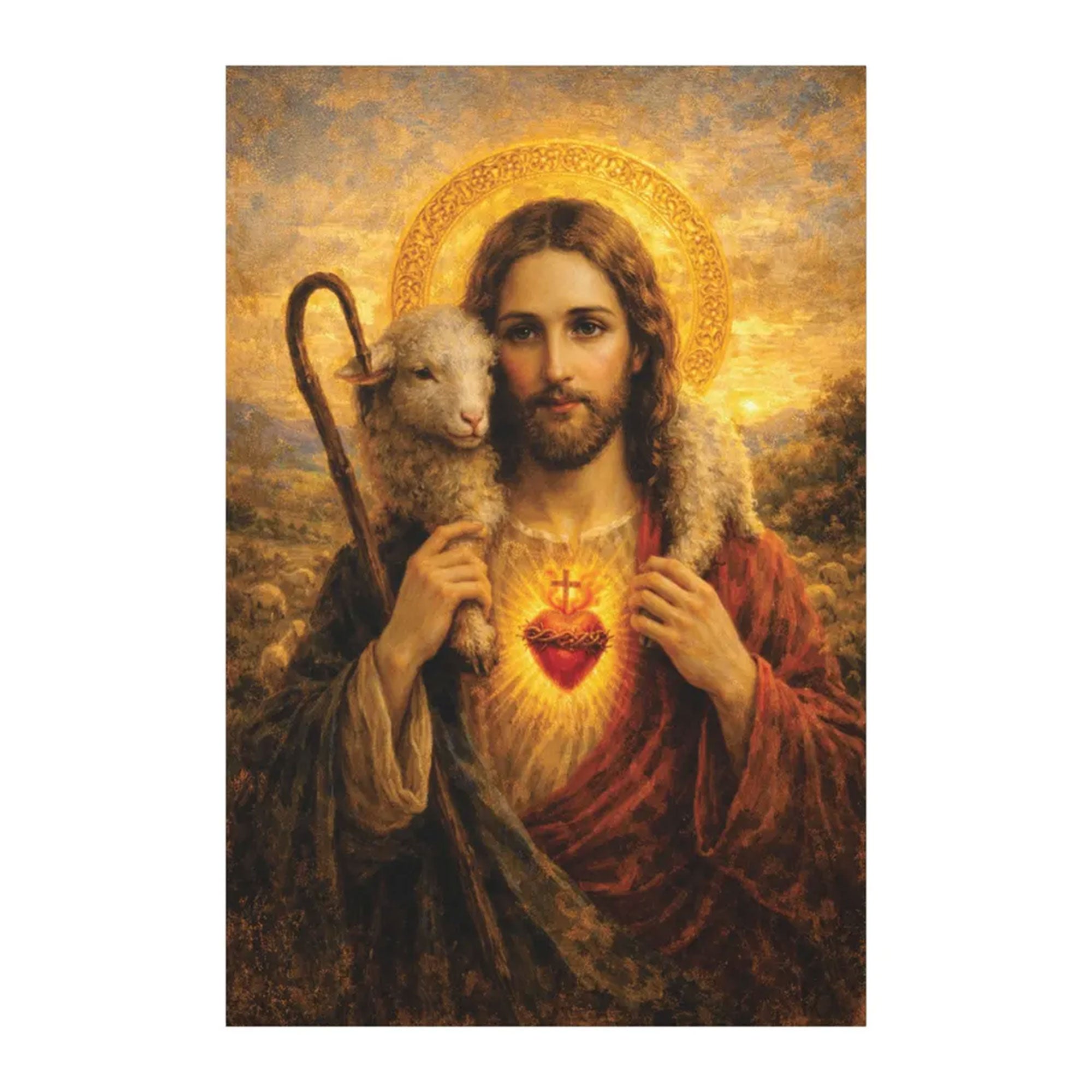 Sacred Heart Jesus with Lamb Canvas Print, Good Shepherd Christian Wall Art, Christian Home Decor