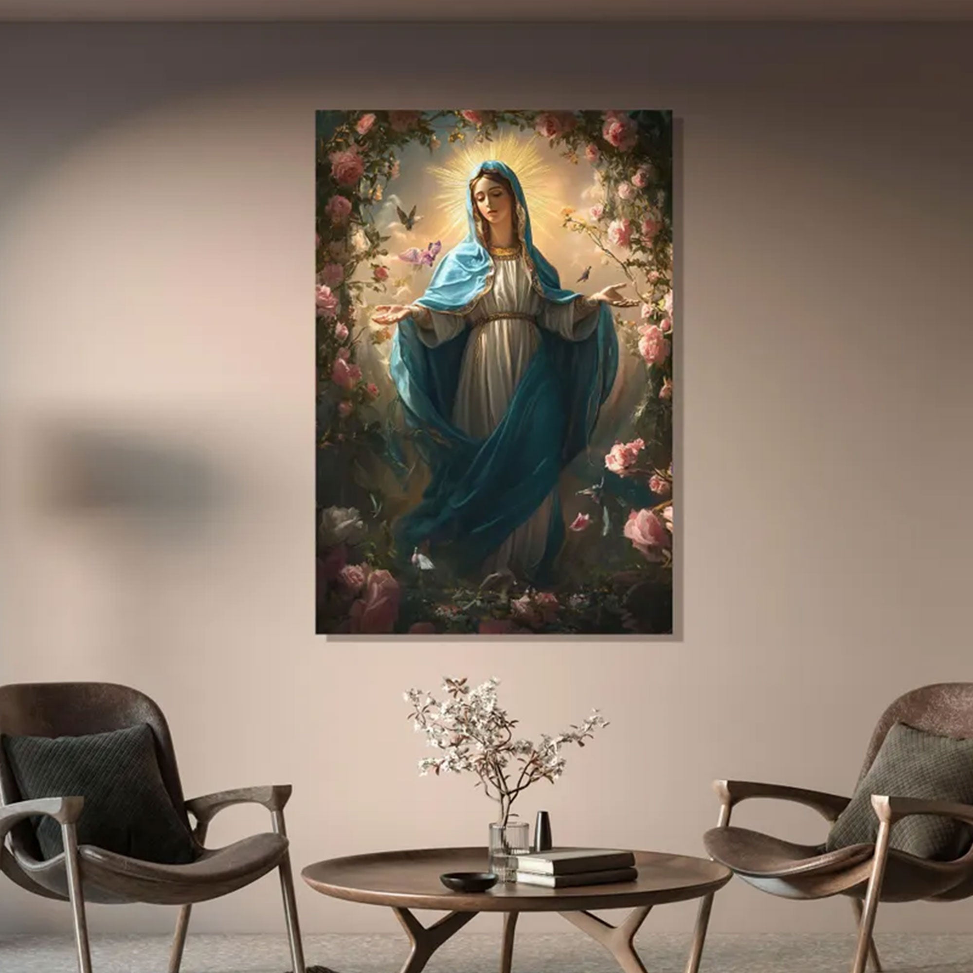 Praying Virgin Mary Canvas Print, Blessed Mother Wall Art, Catholic Religious Decor, Inspirational Faith Artwork