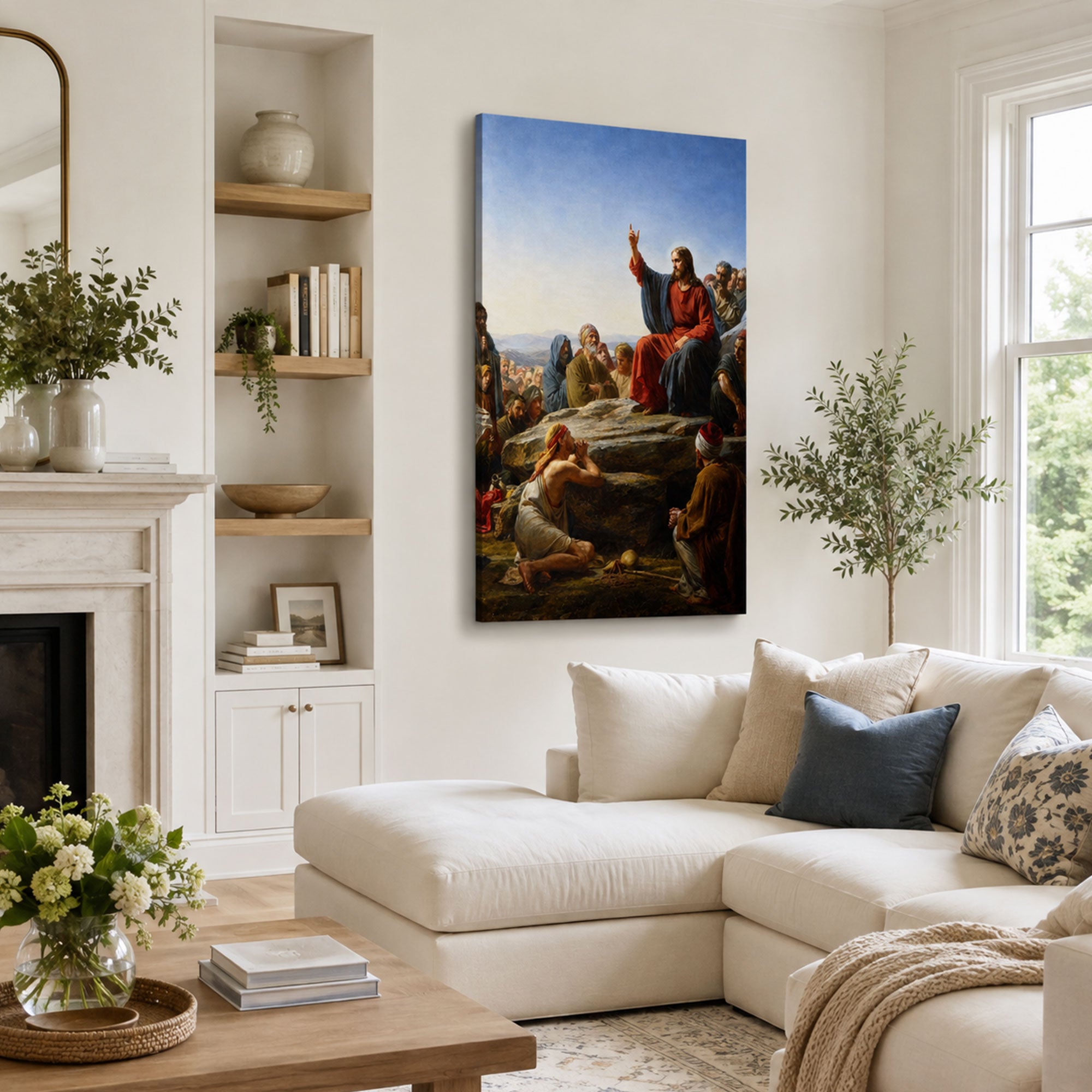 Jesus Sermon on the Mount Canvas Print, Matthew 5 Christian Wall Decor, Bible Faith Gift
