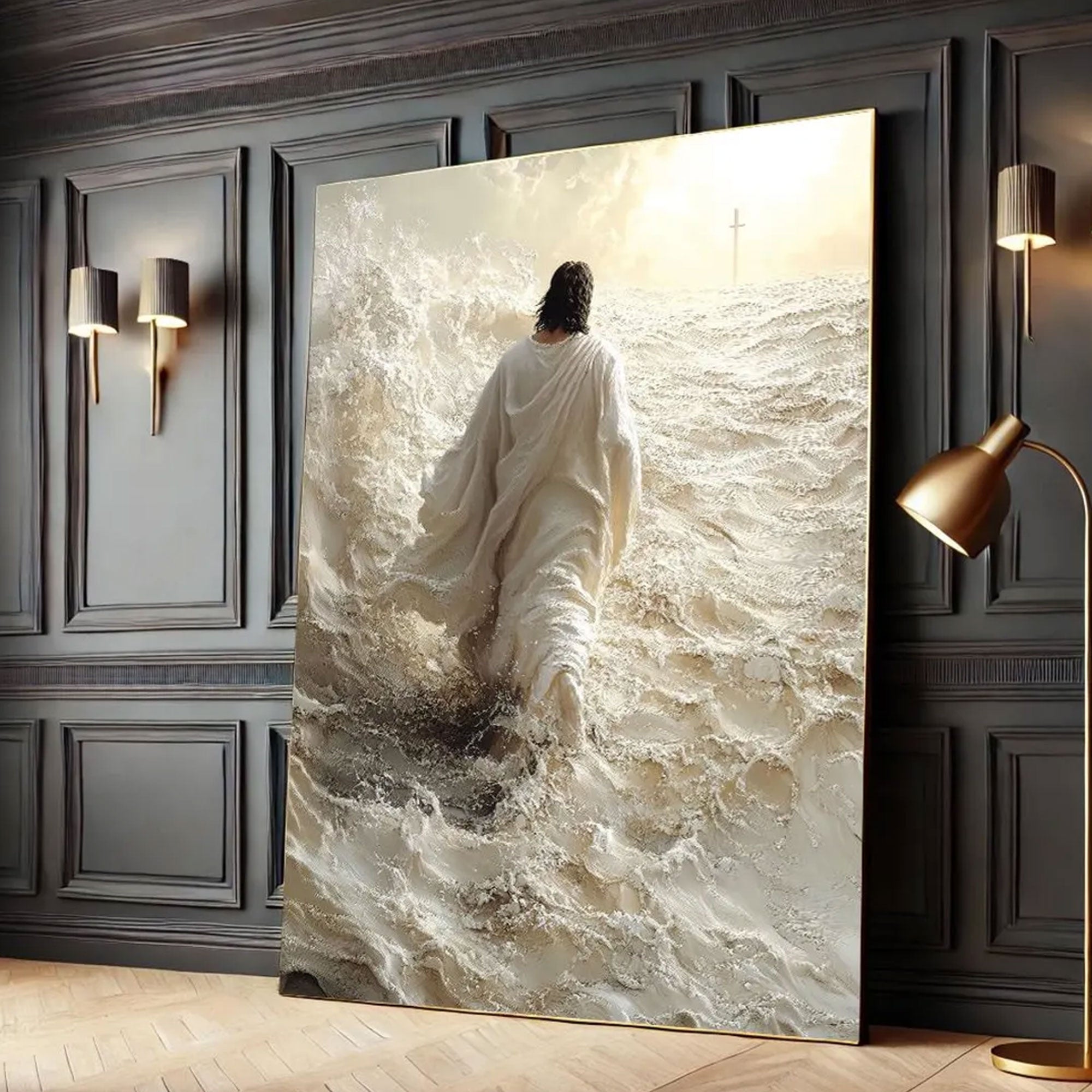 Jesus Walking on Water Canvas Print, Christian Religious Ocean Wall Art, Faith-Based Home Decor, Inspirational Gift