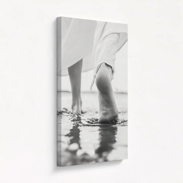 Steps of Faith Canvas Print, Jesus Walking on Water Wall Art, Minimalist Black and White Christian Decor, Faith Over Fear Artwork, Inspirational Spiritual Gift