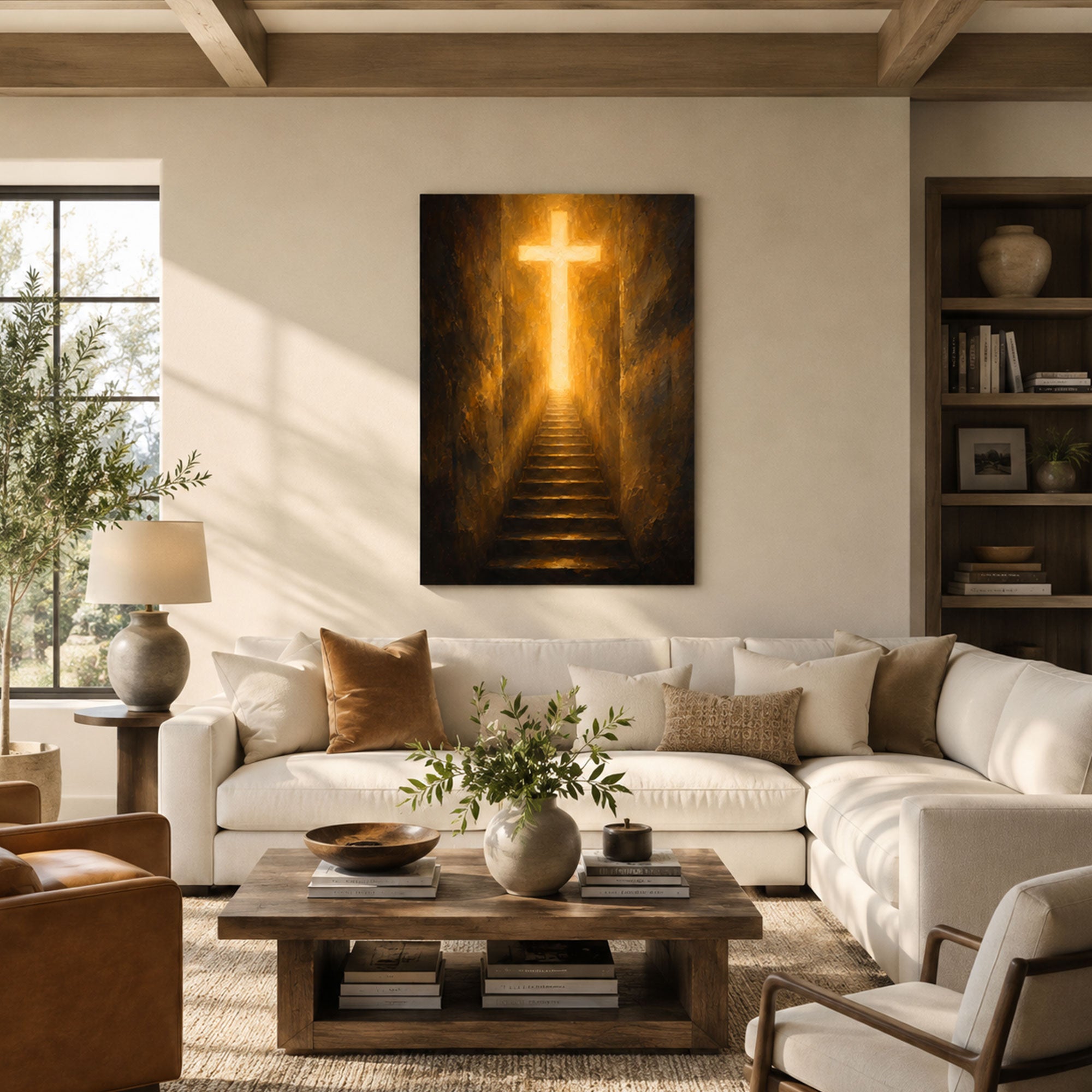 Stairway to the Cross Canvas Print, Jesus Is the Way Christian Wall Decor, Faith Gift