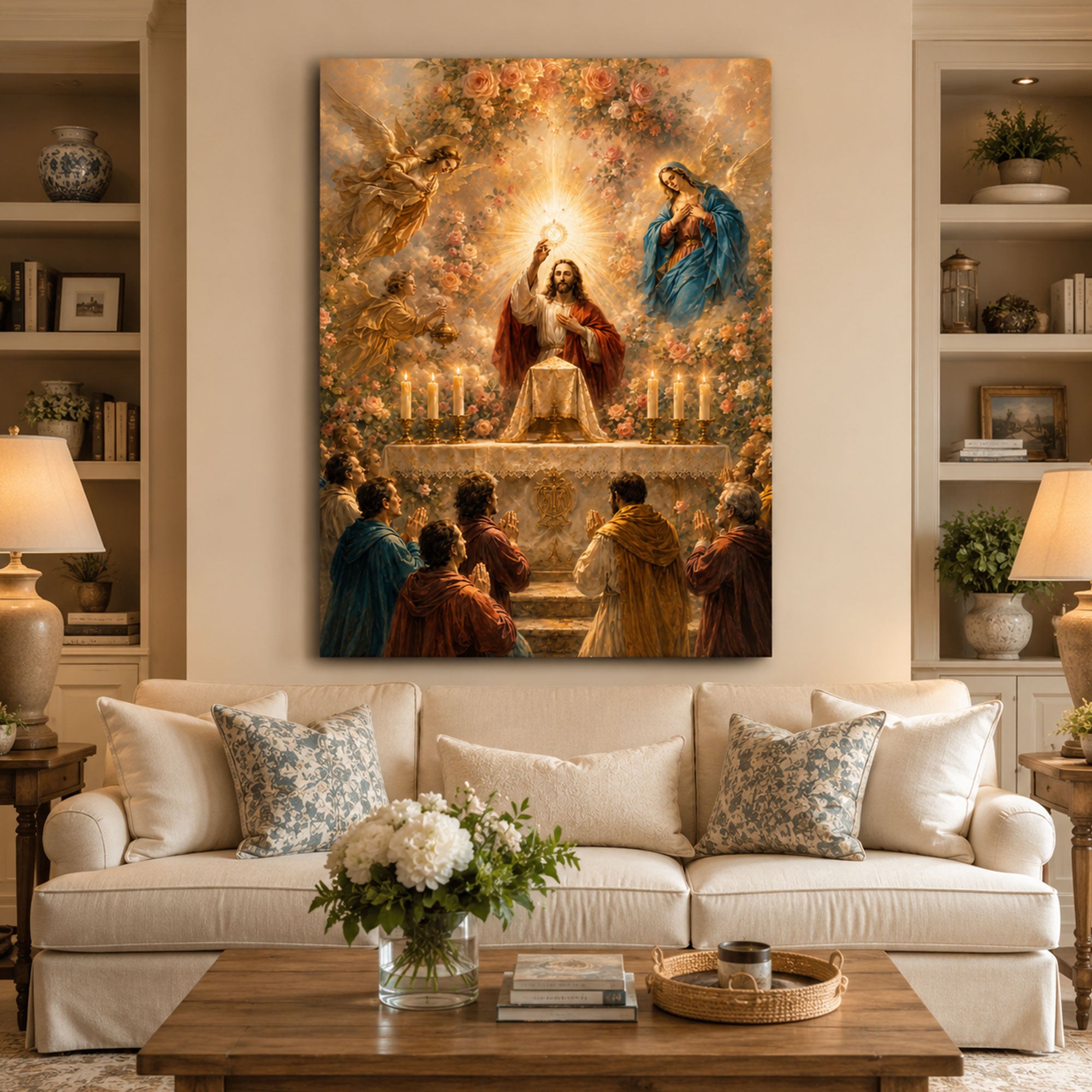 Eucharistic Adoration Canvas Print, Holy Eucharist Catholic Wall Art, Blessed Sacrament Jesus Religious Home Decor