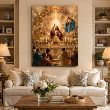 Eucharistic Adoration Canvas Print, Holy Eucharist Catholic Wall Art, Blessed Sacrament Jesus Religious Home Decor