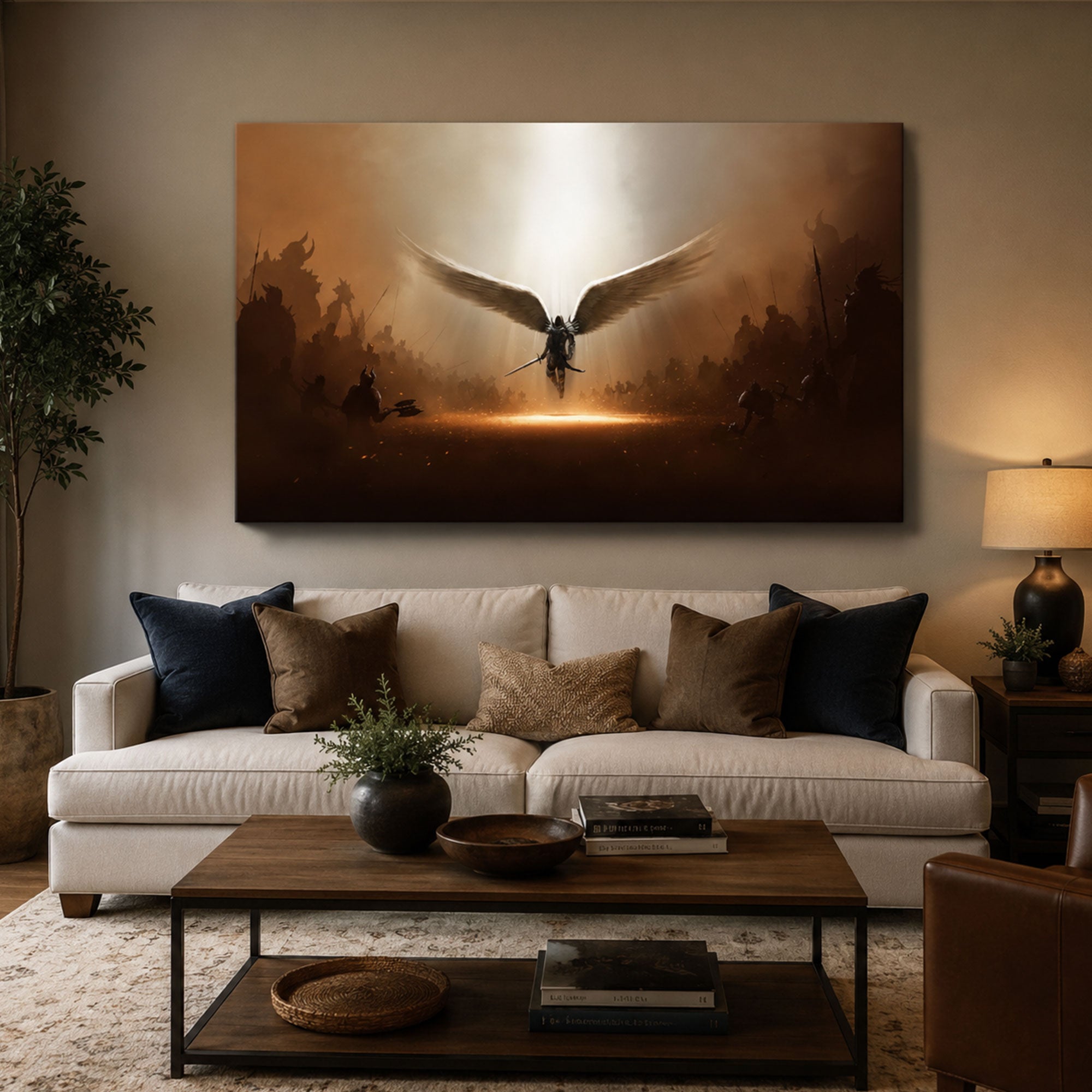 Saint Michael Archangel Battle Canvas Print, Catholic Angel Wall Art, Faith Home Decor Gift