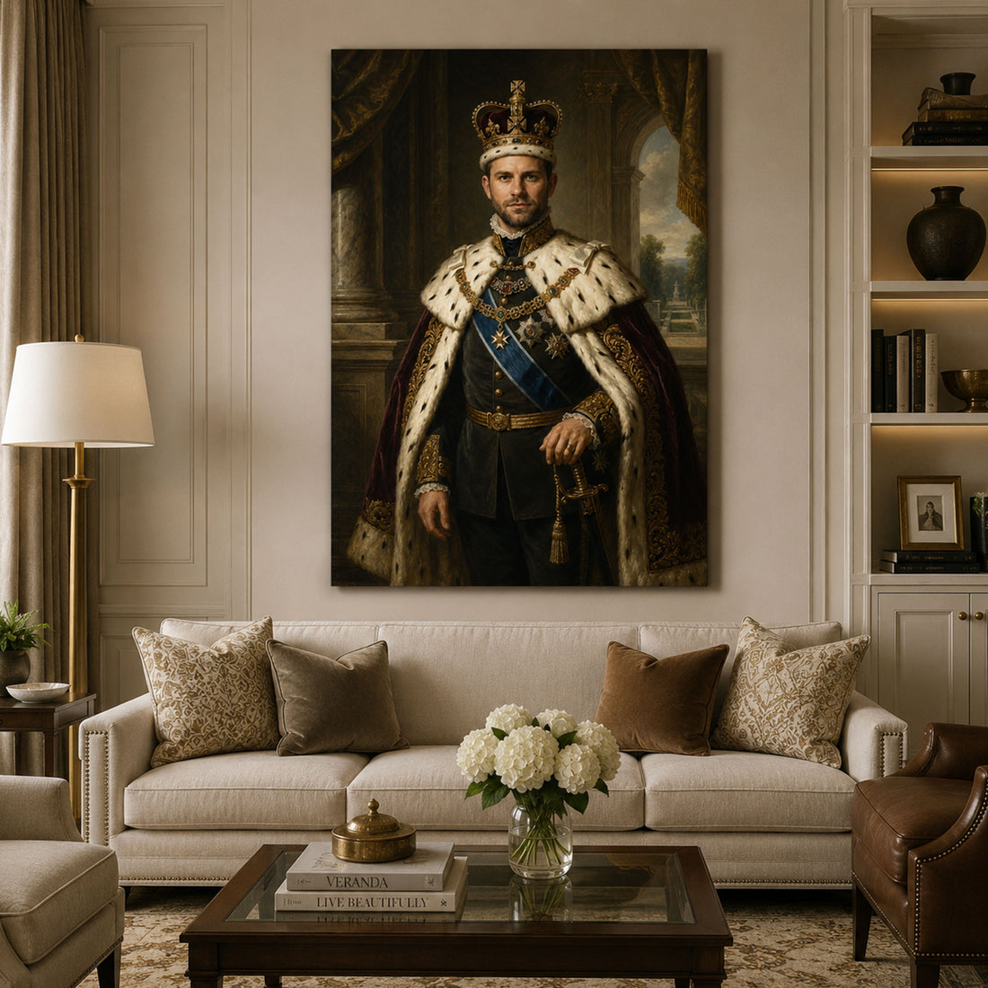 Custom Royal King Canvas For Dad, Personalized Face Portrait, Elegant Father’s Day Wall Art