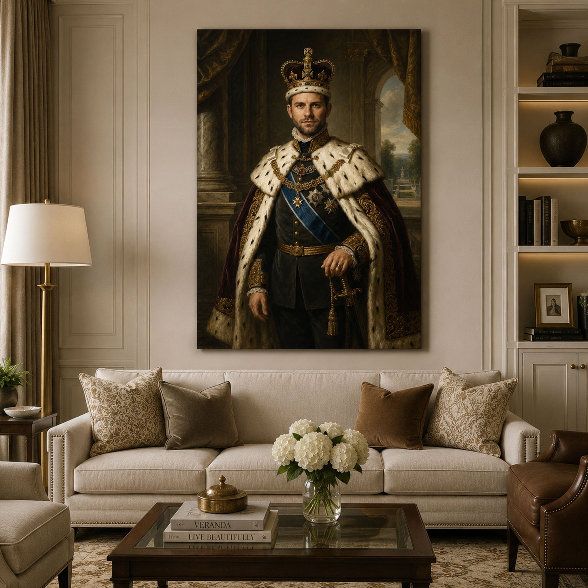 Custom Royal King Canvas For Dad, Personalized Face Portrait, Elegant Father’s Day Wall Art