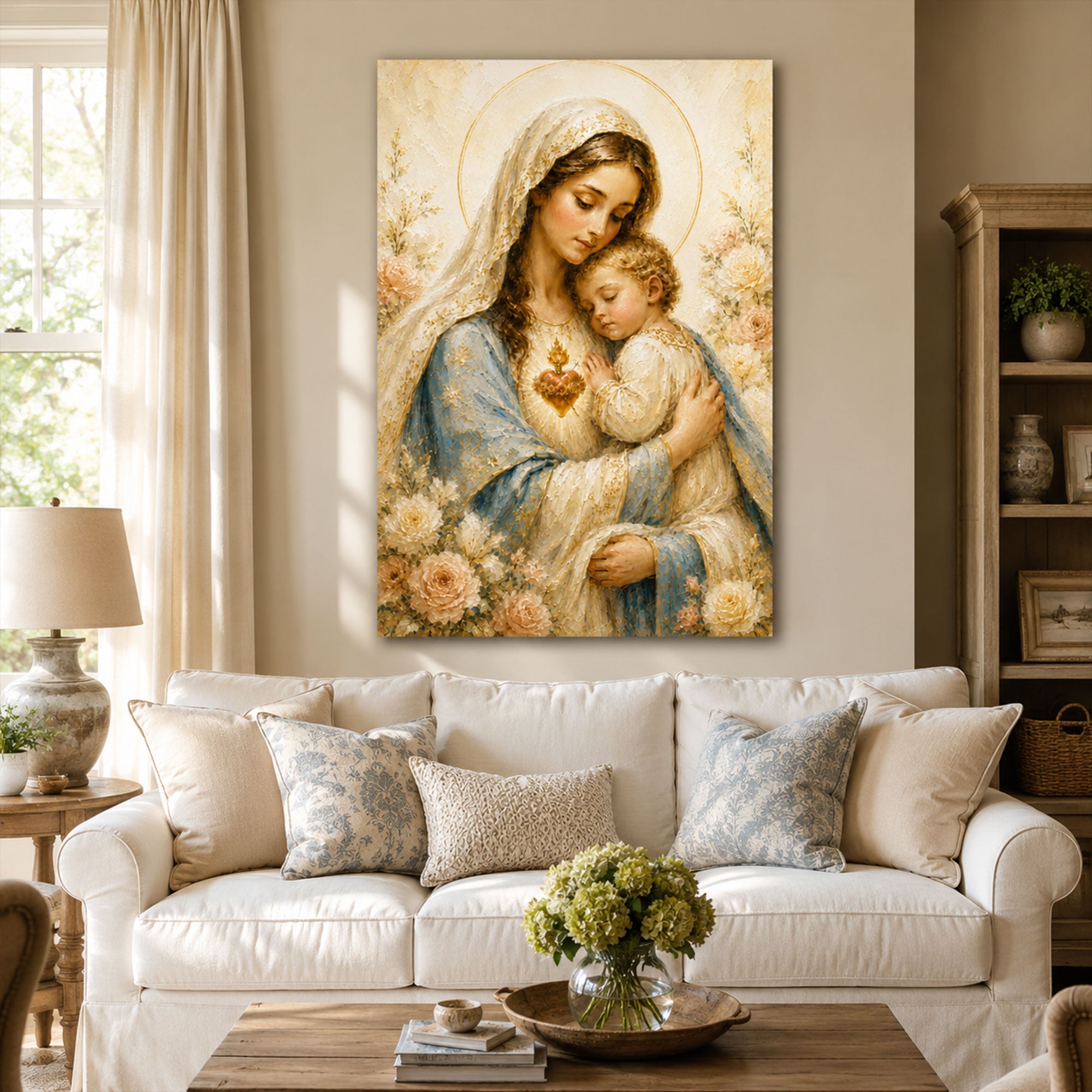 Virgin Mary and Child Canvas Print Immaculate Heart Catholic Wall Art Christian Home Decor