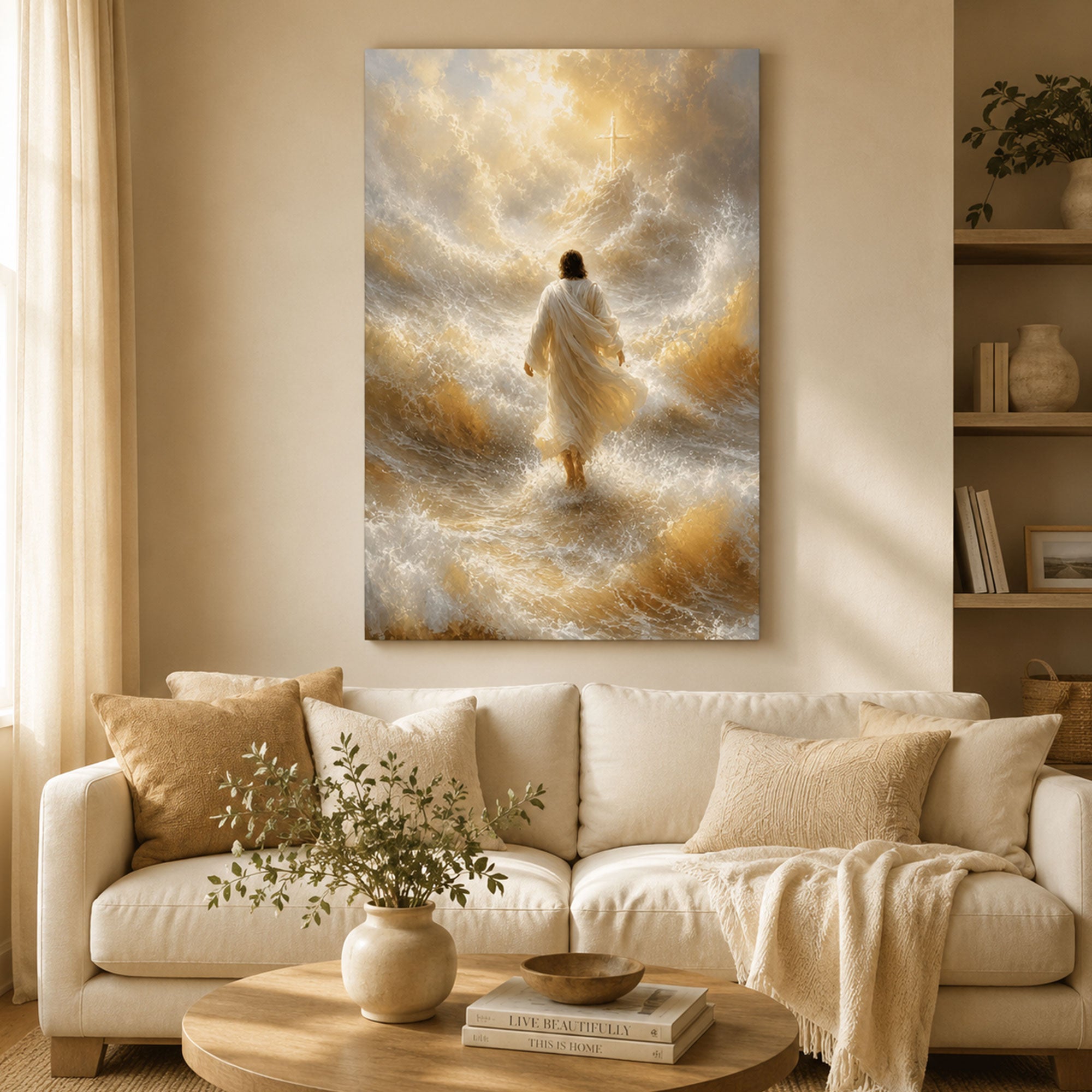 Jesus Walking on Water Canvas Print, Inspirational Christian Faith Wall Art, Spiritual Biblical Home Decor