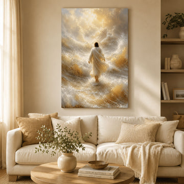 Jesus Walking on Water Canvas Print, Inspirational Christian Faith Wall Art, Spiritual Biblical Home Decor