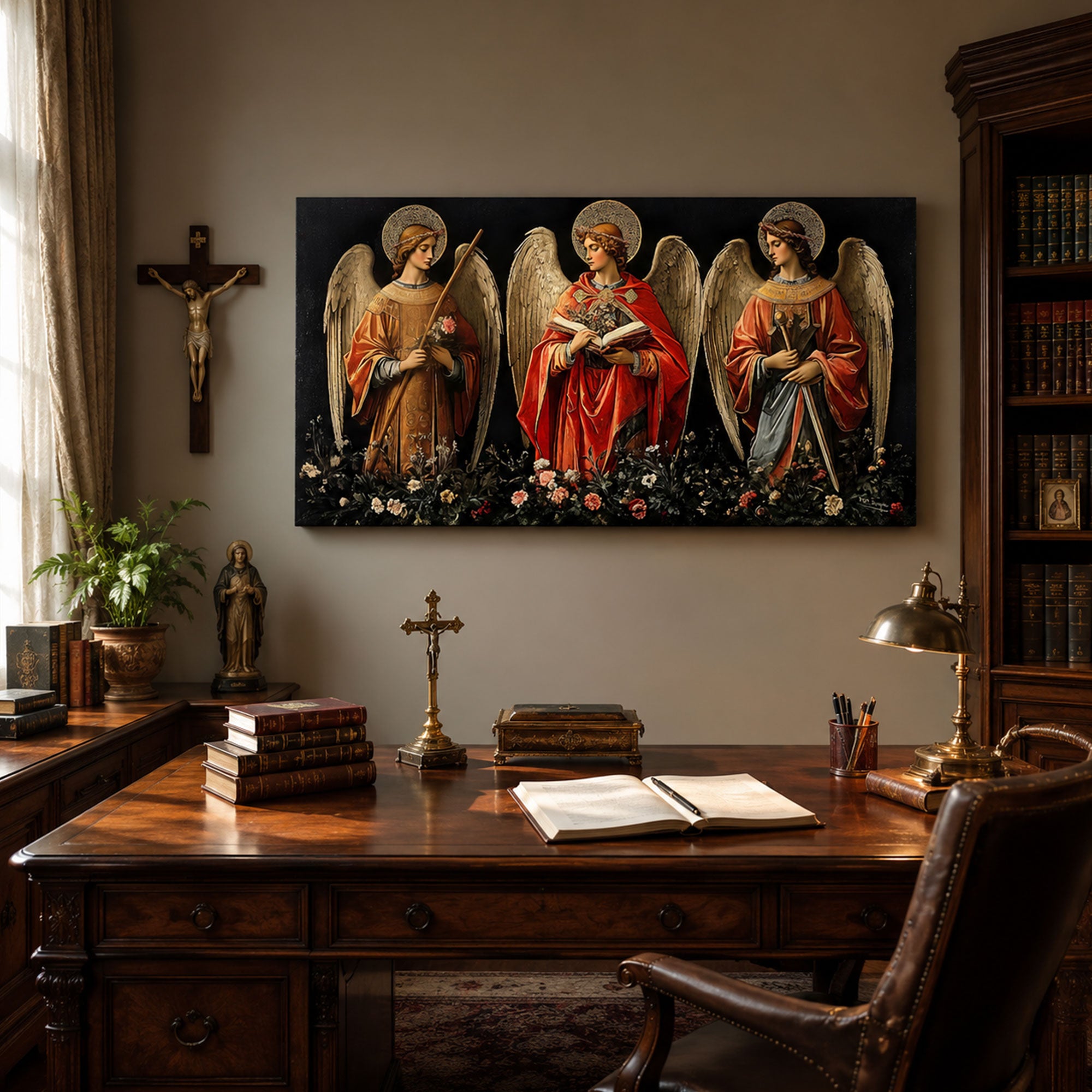 Three Angels Canvas Print, Catholic Angel Wall Art, Faith Home Decor