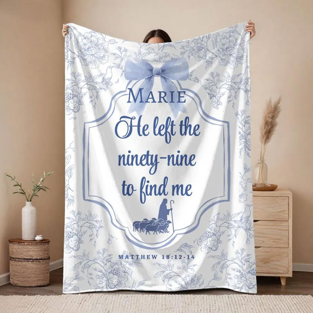 Custom Name Christian Blanket for Girl, He Left The 99 Throw, Bible Verse Fleece Blanket, Inspirational Faith Gift for Daughter, Teen Girl Gift