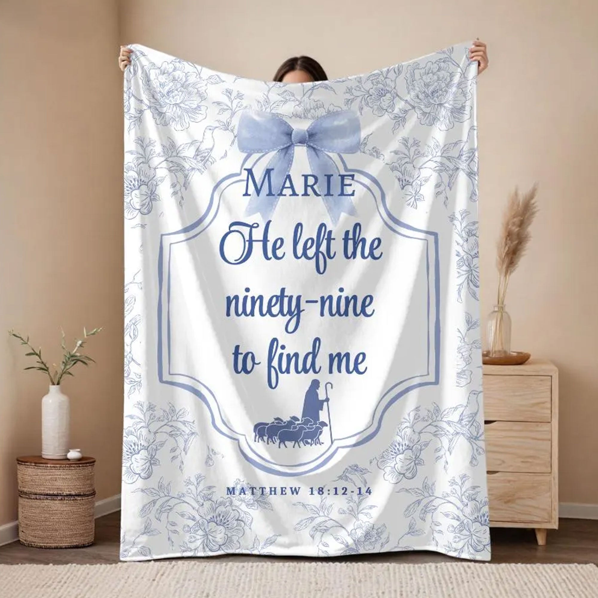 Custom Name Christian Blanket for Girl, He Left The 99 Throw, Bible Verse Fleece Blanket, Inspirational Faith Gift for Daughter, Teen Girl Gift