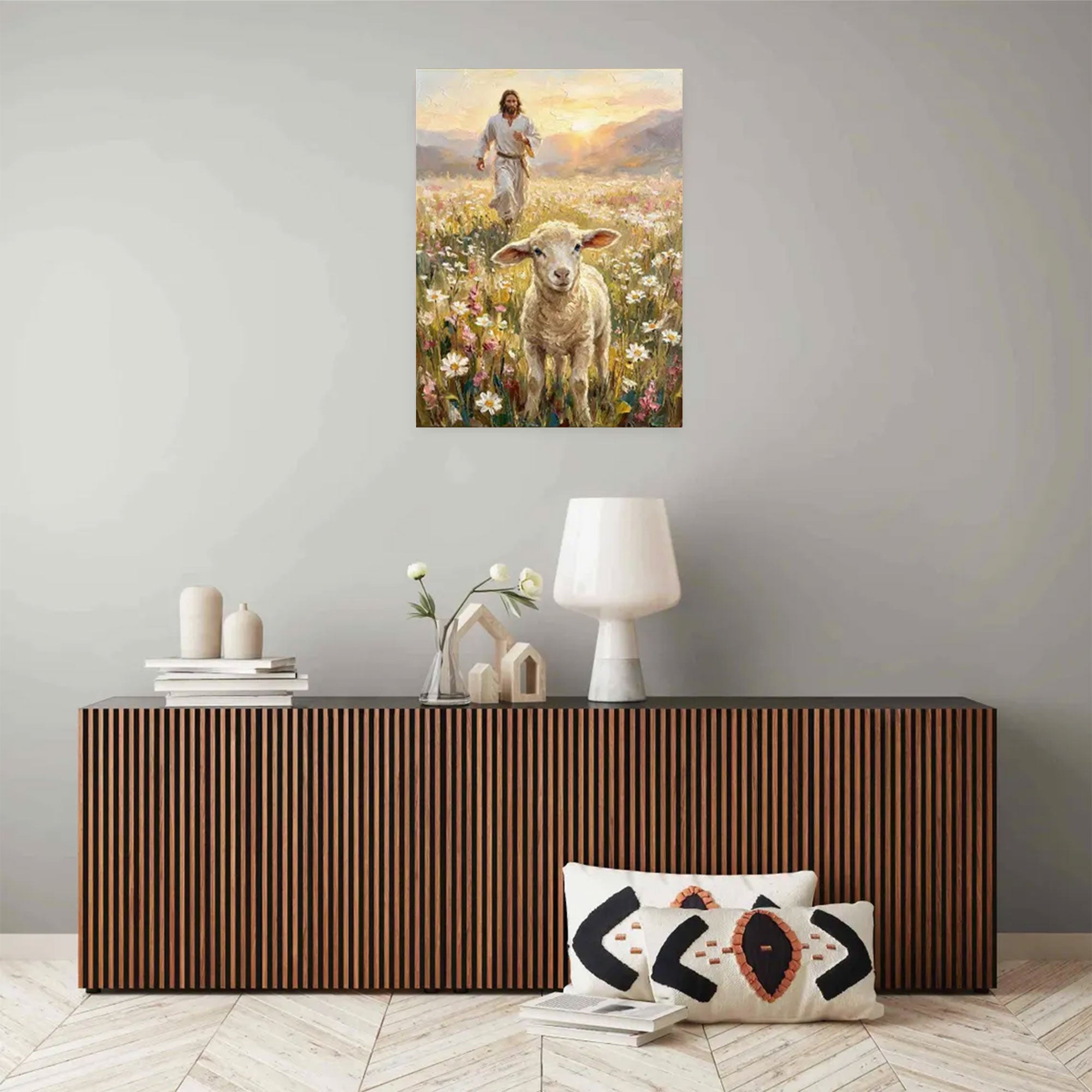 Jesus Saves the Lamb Canvas Print, Good Shepherd Wall Art, Christian Faith Decor, Religious Home Gift