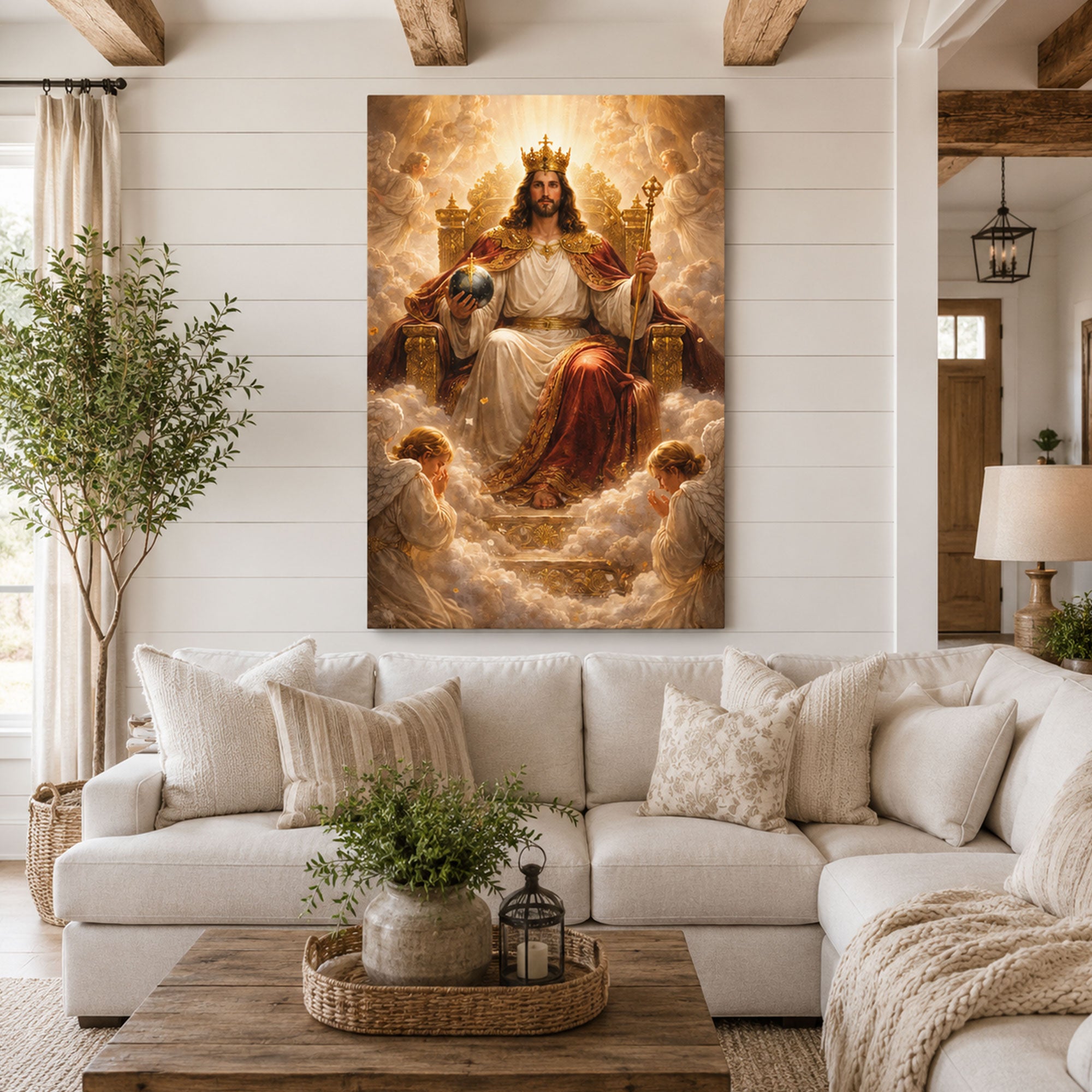 Christ the King Enthroned Canvas Print Heavenly Jesus Throne Wall Art Regal Christian Faith Decor