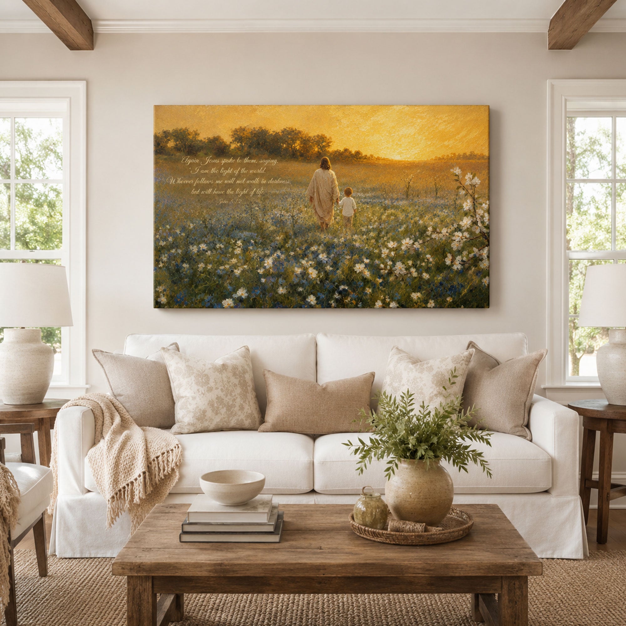 John 8:12 Light of the World Canvas Print, Christian Home Decor