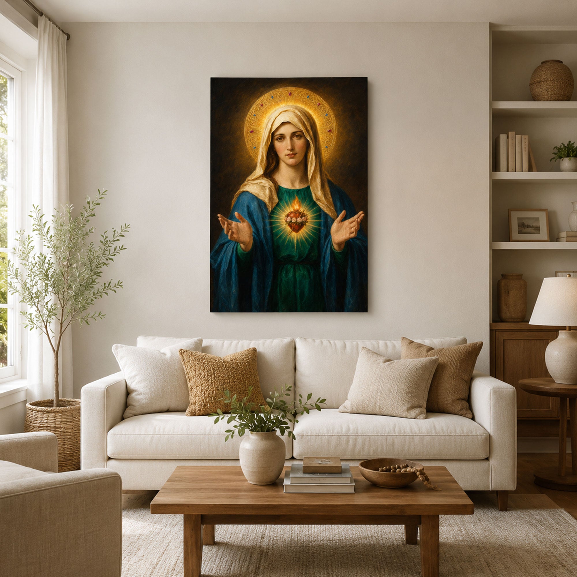 Immaculate Heart of Mary Canvas Print, Blessed Virgin Mary Catholic Wall Decor, Marian Faith Gift