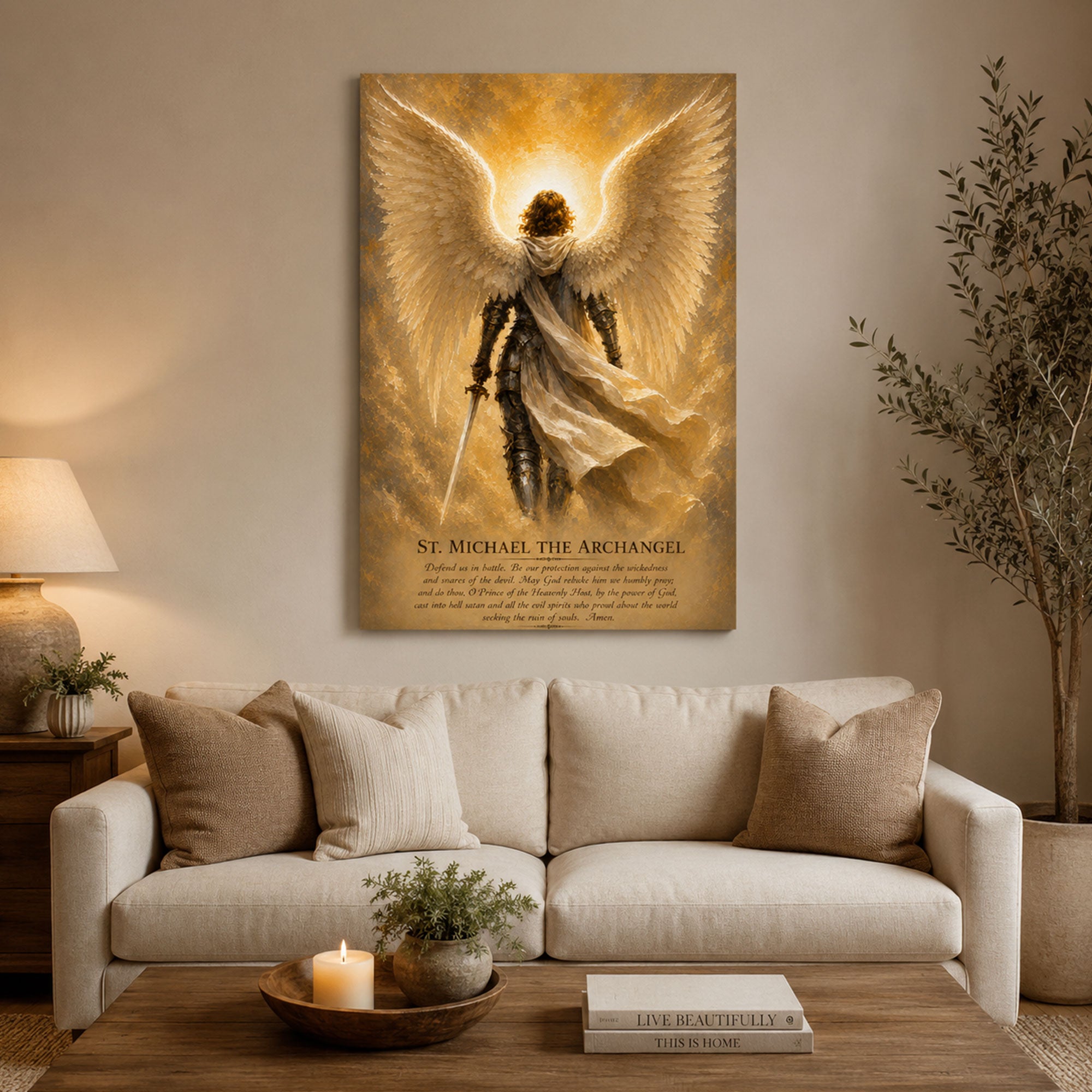 St. Michael the Archangel Prayer Canvas Print, Catholic Angel Wall Art, Faith Home Decor Gift