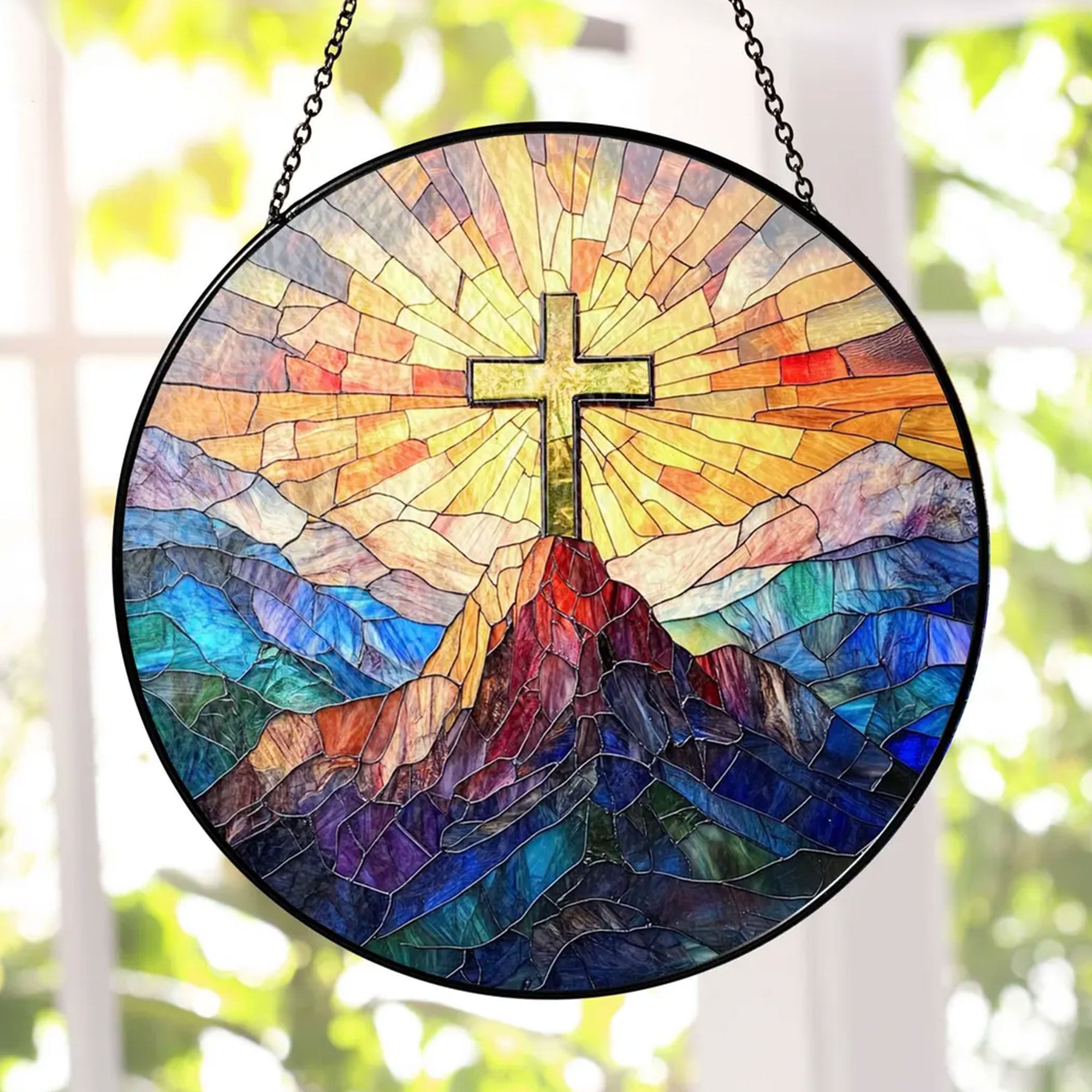Christian Cross Stained Glass Suncatcher, Window Hanging Decor, Religious Home Accent, Faith Gift